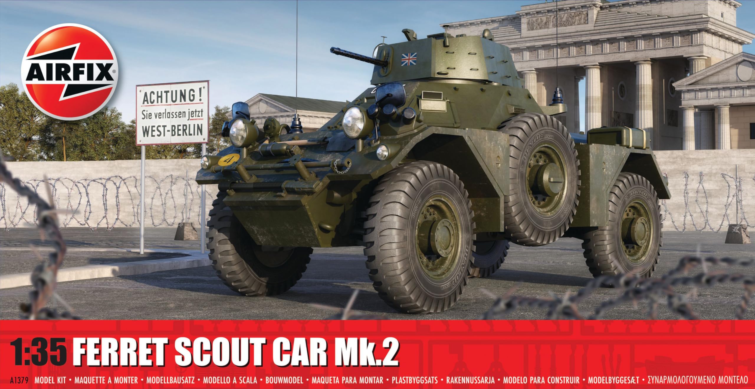 Airfix Model Set - A1379 Ferret Scout Car Mk.2 Model Building Kit - Plastic Model Tank Kits for Adults & Children 8+, Set Includes Sprues & Decals - 1:35 Scale Model, un-Painted