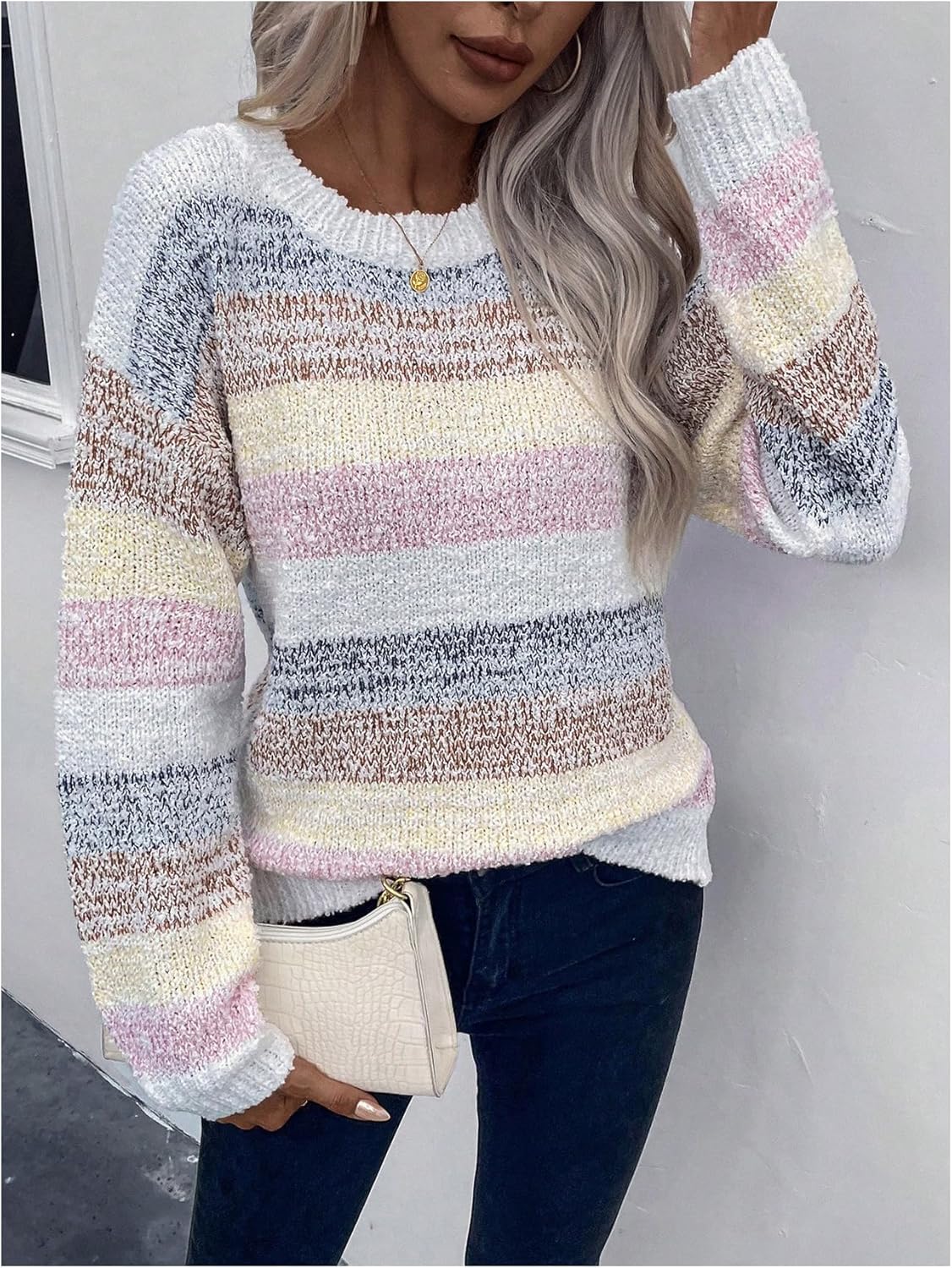 SHENHE Women's Color Block Sweater Crew Neck Long Sleeve Casual Fall Knit Sweater Pullover - Image 5