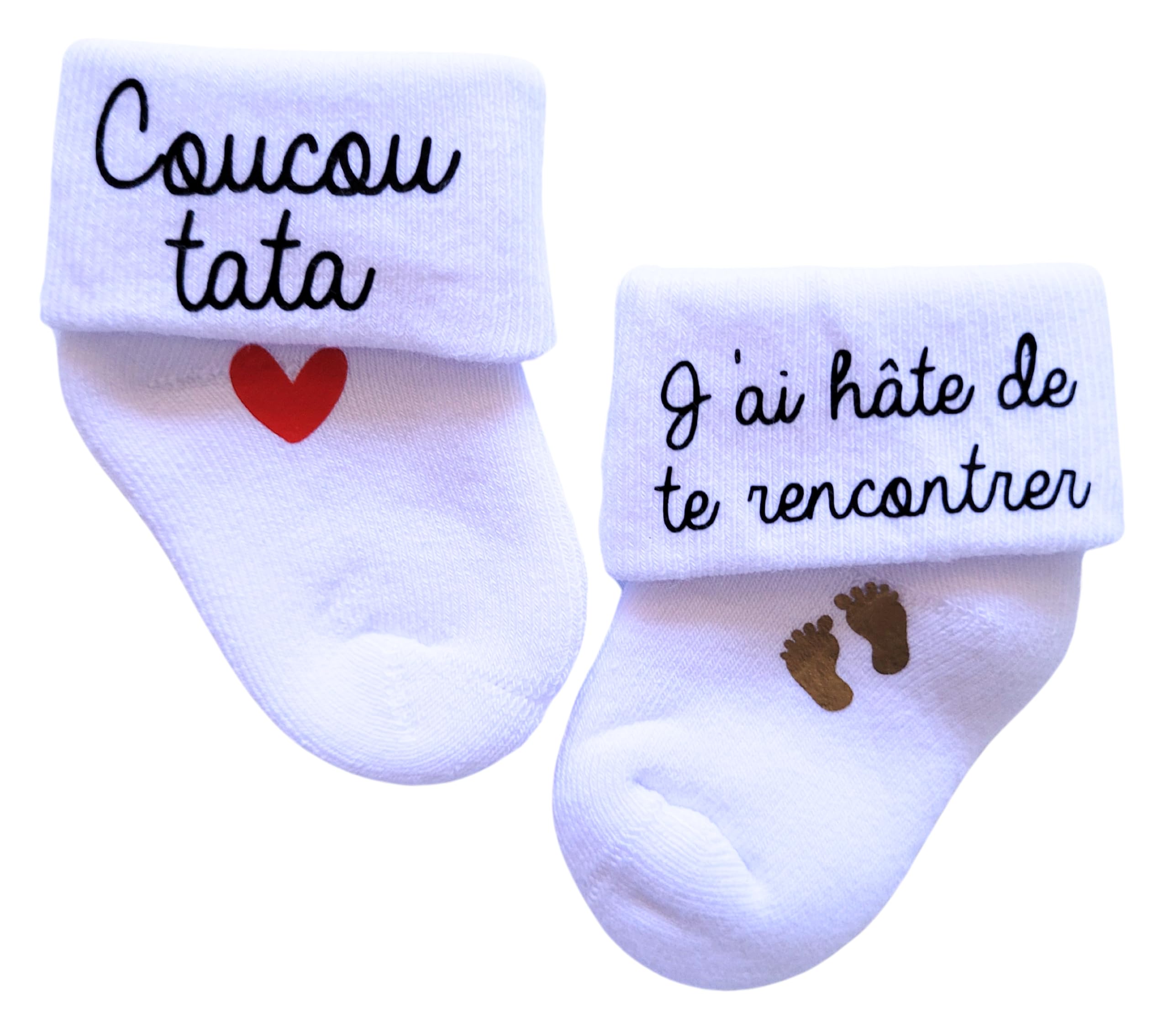 Chaussettes d'annonce surprise de grossesse pour bébé - thème j'ai hâte de te rencontrer (coucou tata)