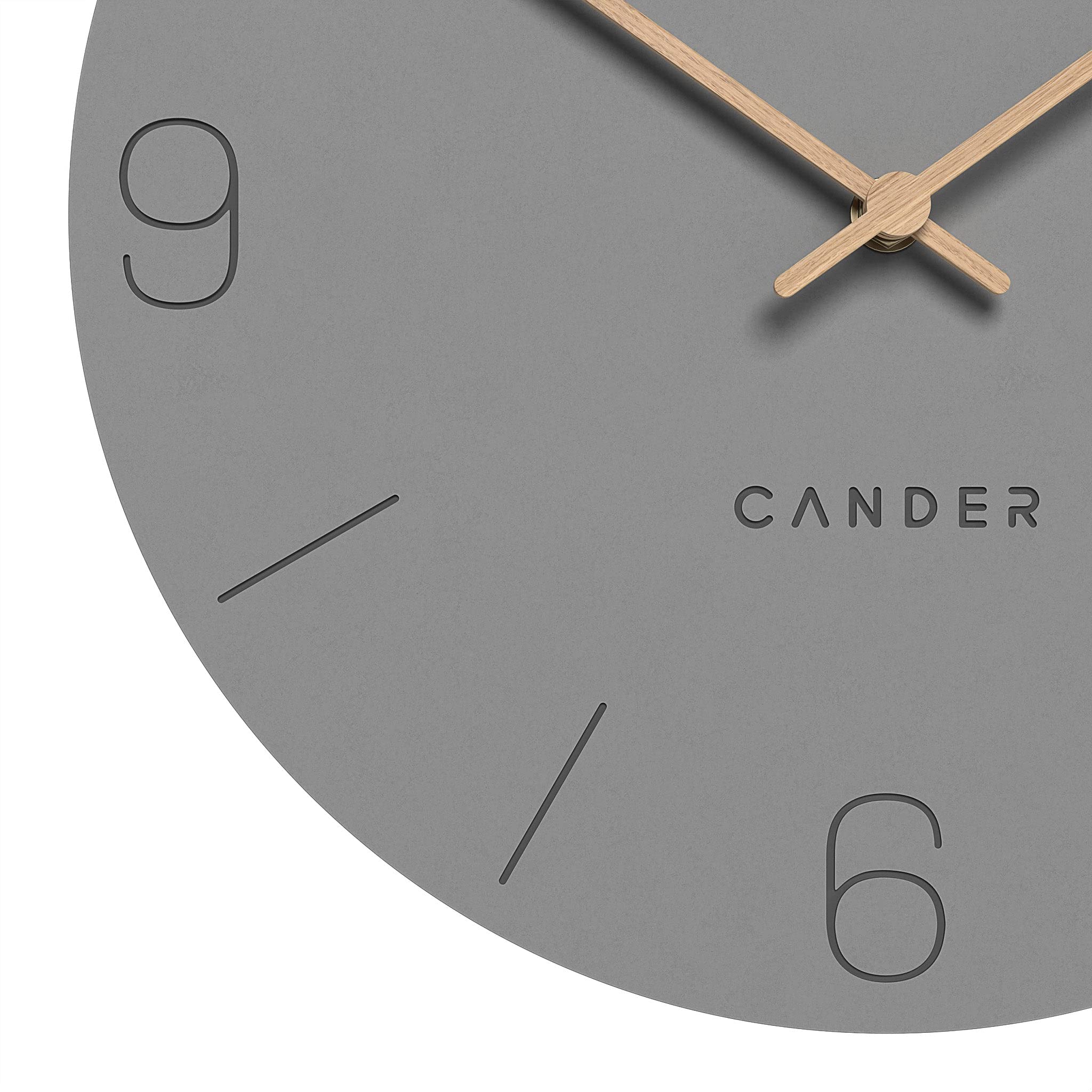 Cander Berlin MNU 2650 H XXL Wanduhr lautlos 50 cm ohne Tickgeräusche analog Wohnzimmer modern Vintage grau Holzzeiger groß