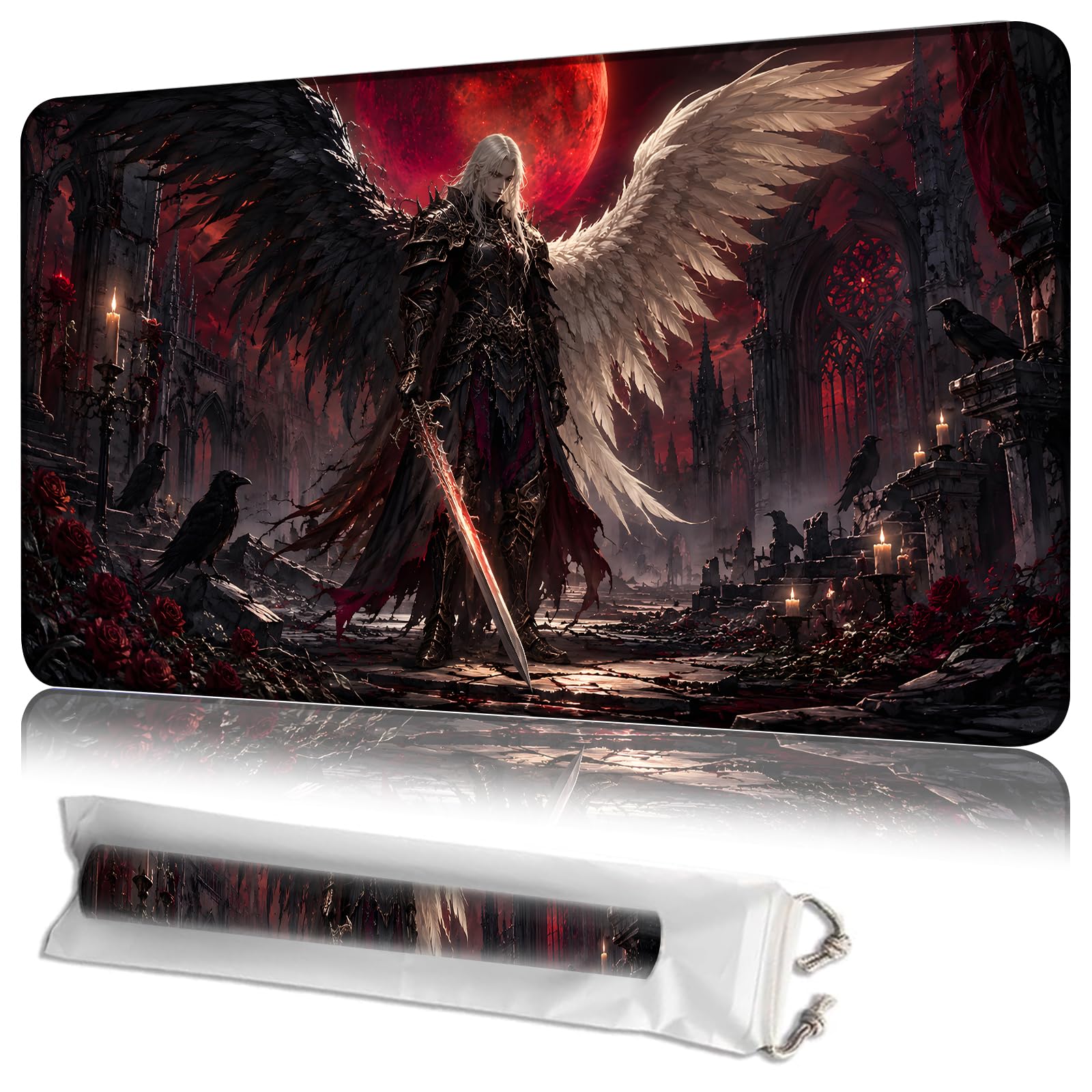 JANENFNA MTG Playmat 24 x 14 in with Storage Bag, Non-Slip Rubber Base