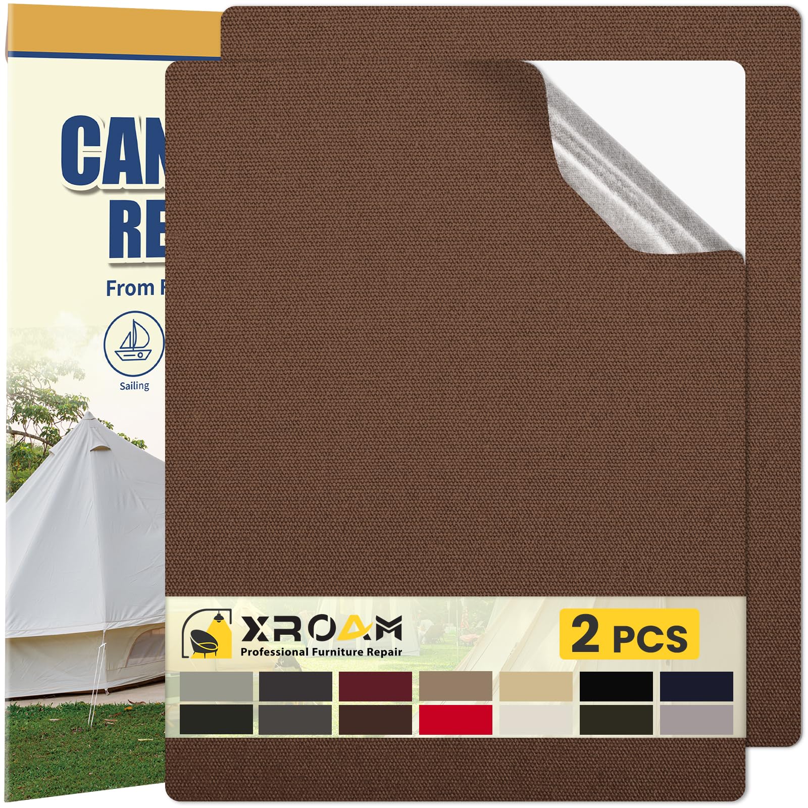 Patches Self-Adhesive Fabric, 21 x 30 cm Waterproof Fabric Tape, Self-Adhesive Canvas Patches for Outdoor Furniture, Boat Covers, Sofas, Tents, Lounge Chairs, Sun Protection, Dark Brown