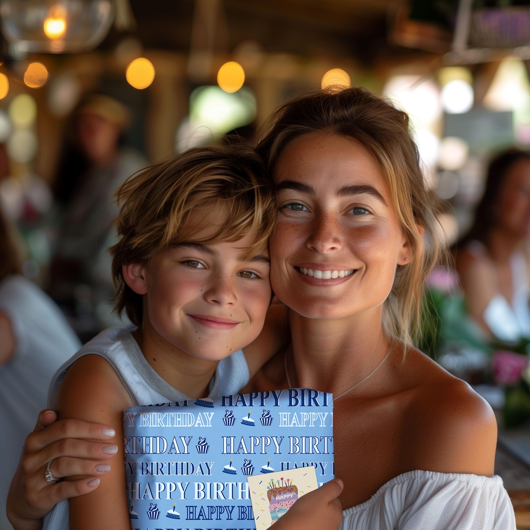 Carta Da Regalo,Carta Da Regalo Compleanno 85 * 60cm Grande Formato Con 4 Mosca Blu,4 Biglietto Auguri,4 Etichettecarta Regalo Per Bambino Ragazze Ragazzi Donne Uomini