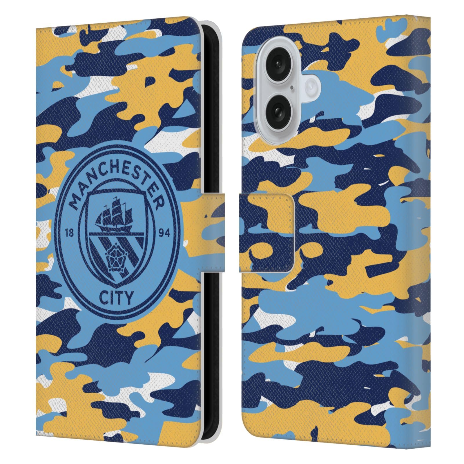 Head Case Designs Officially Licensed Manchester City Man City FC Club Mono Badge Camou Leather Wallet Case Compatible With Apple iPhone 16