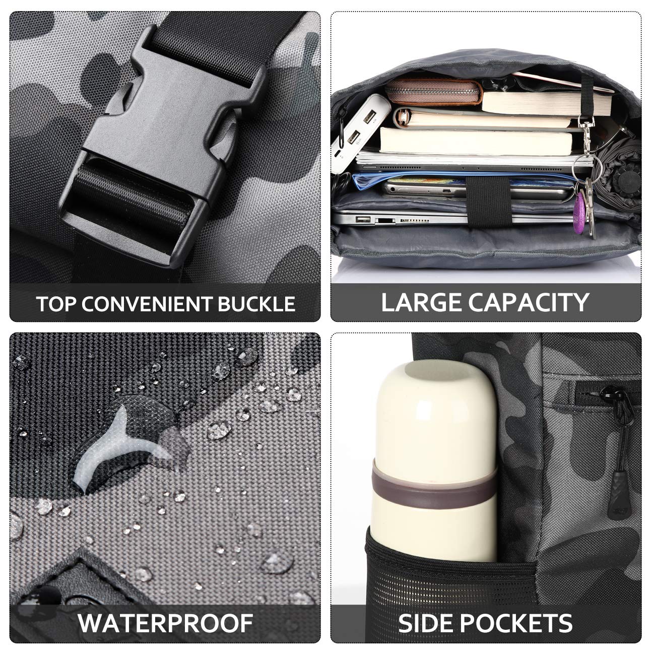 RJEU Zaino per Uomo e Donna, Zaino per Laptop da 15,6-17,3 Pollici con Porta di Ricarica USB, Borsa per Ragazzo e Ragazza Adolescente per Scuola, Viaggio (Camuffare-26L)