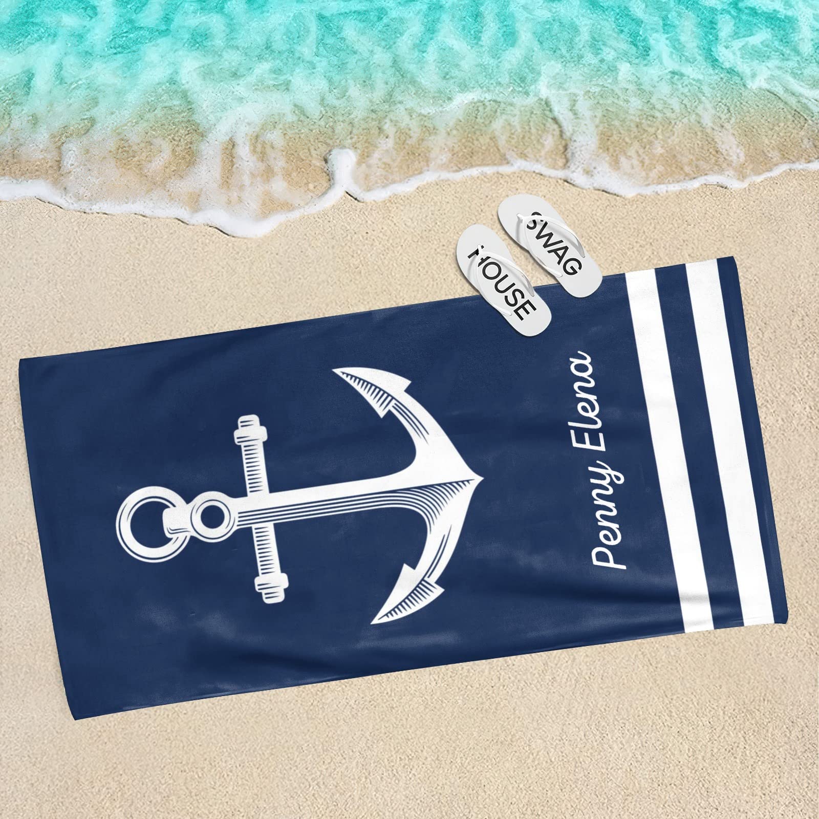 Custom Nautical Anchor Beach Towel - Personalized 60x30 Inch Quick-Dry Towel For Travel, Pool, Or Gift - View #3