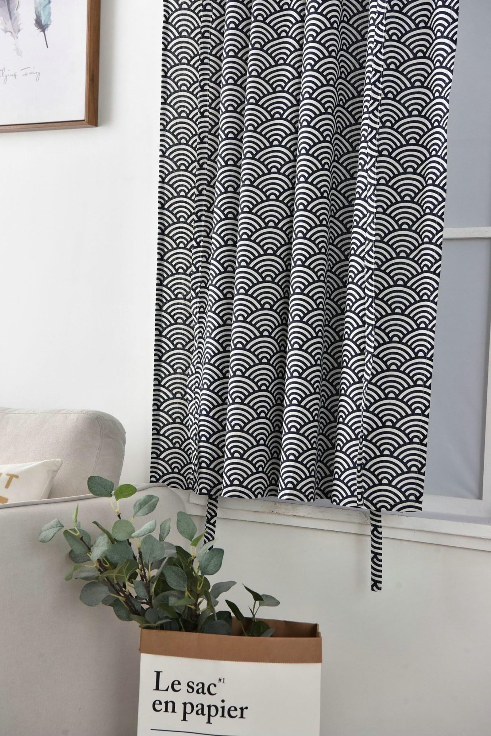 Verdunkelungsvorhänge Schwarz Beige 2er Set, Vorhänge Blickdicht Stangendurchzug 117x160CM Bedruckt mit Wellen Motiv Wohnzimmer Schlafzimmer Gardinen und Vorhänge