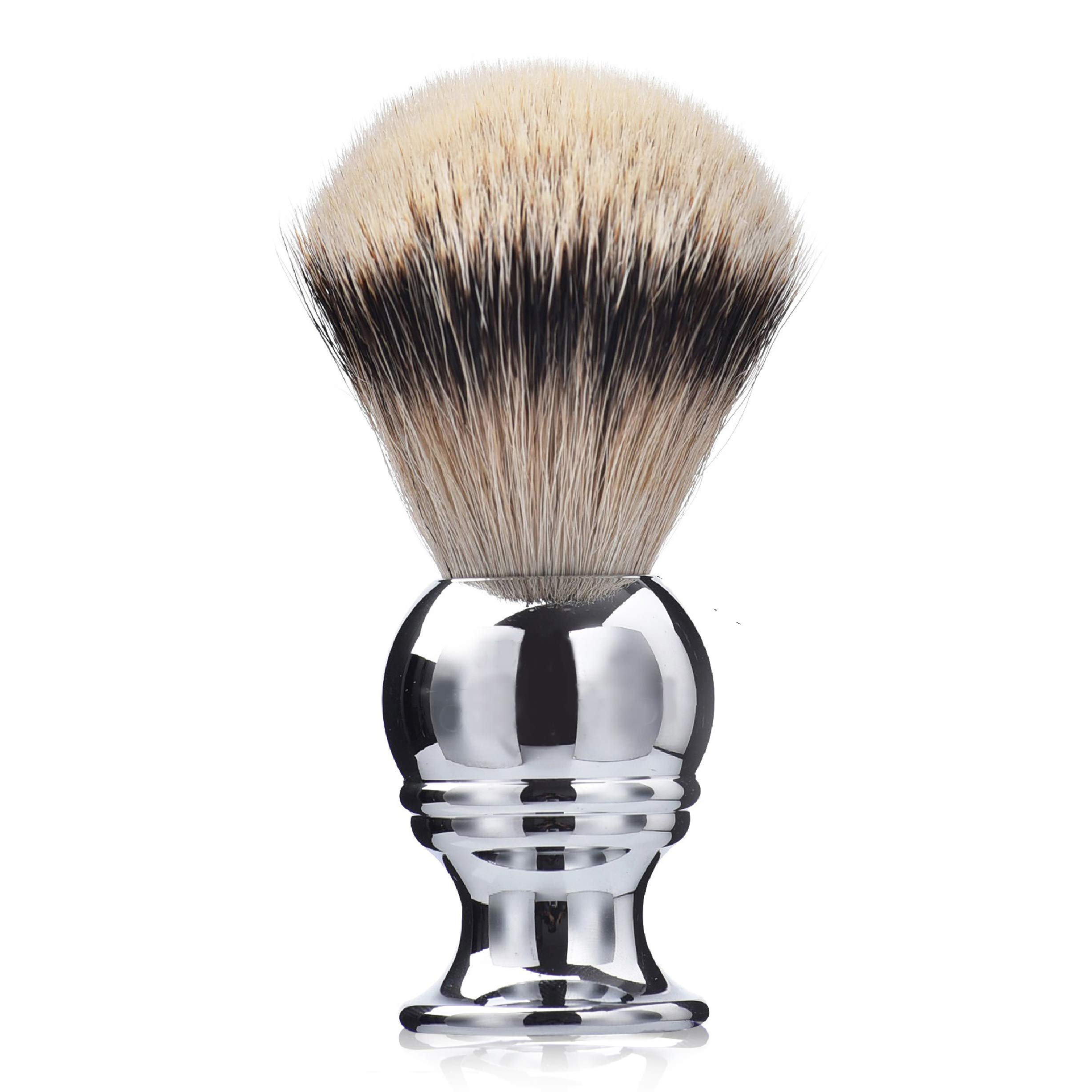 Je&Co High Mountain White Silvertip Badger Hair Shaving Brush, Supreme Silvertip Handmade Brush (Silver Color)
