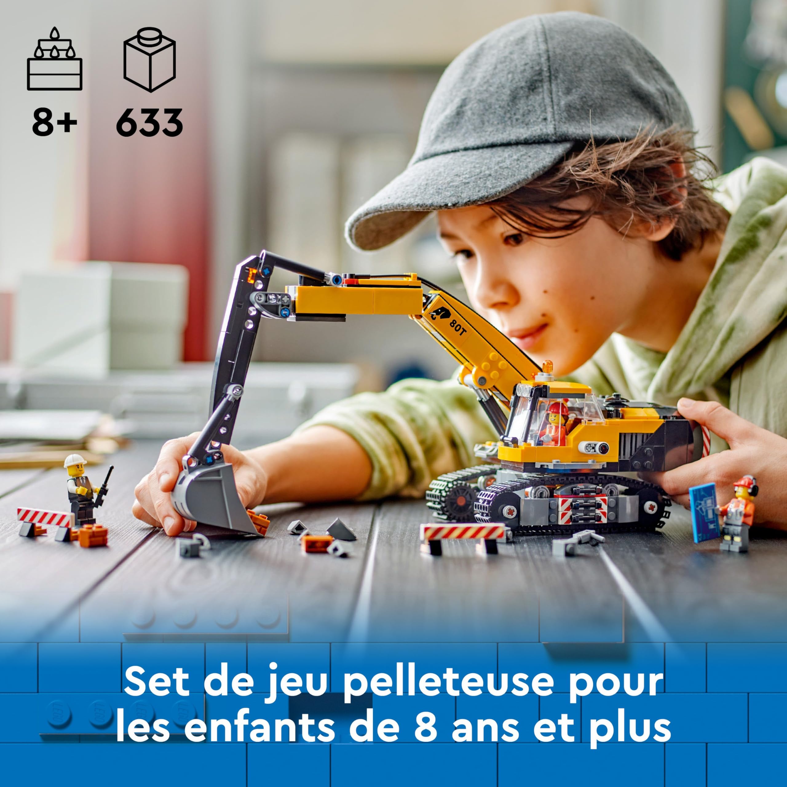 LEGO City La Pelleteuse de Chantier Jaune, Jouet pour Enfants Garçons et Filles dès 8 Ans, Idée de Cadeau d’Anniversaire, Minifigurines de Conducteur, Ouvrier et Architecte 60420