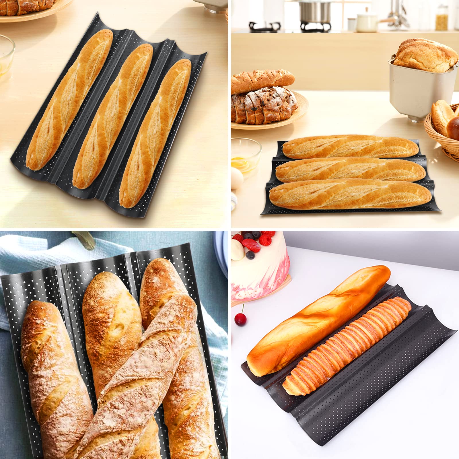 Stampo Per Baguette Antiaderente - Teglia Per 3 Baguette, 38x25 Cm, Perfetto Per Pane Croccante - Foto 6