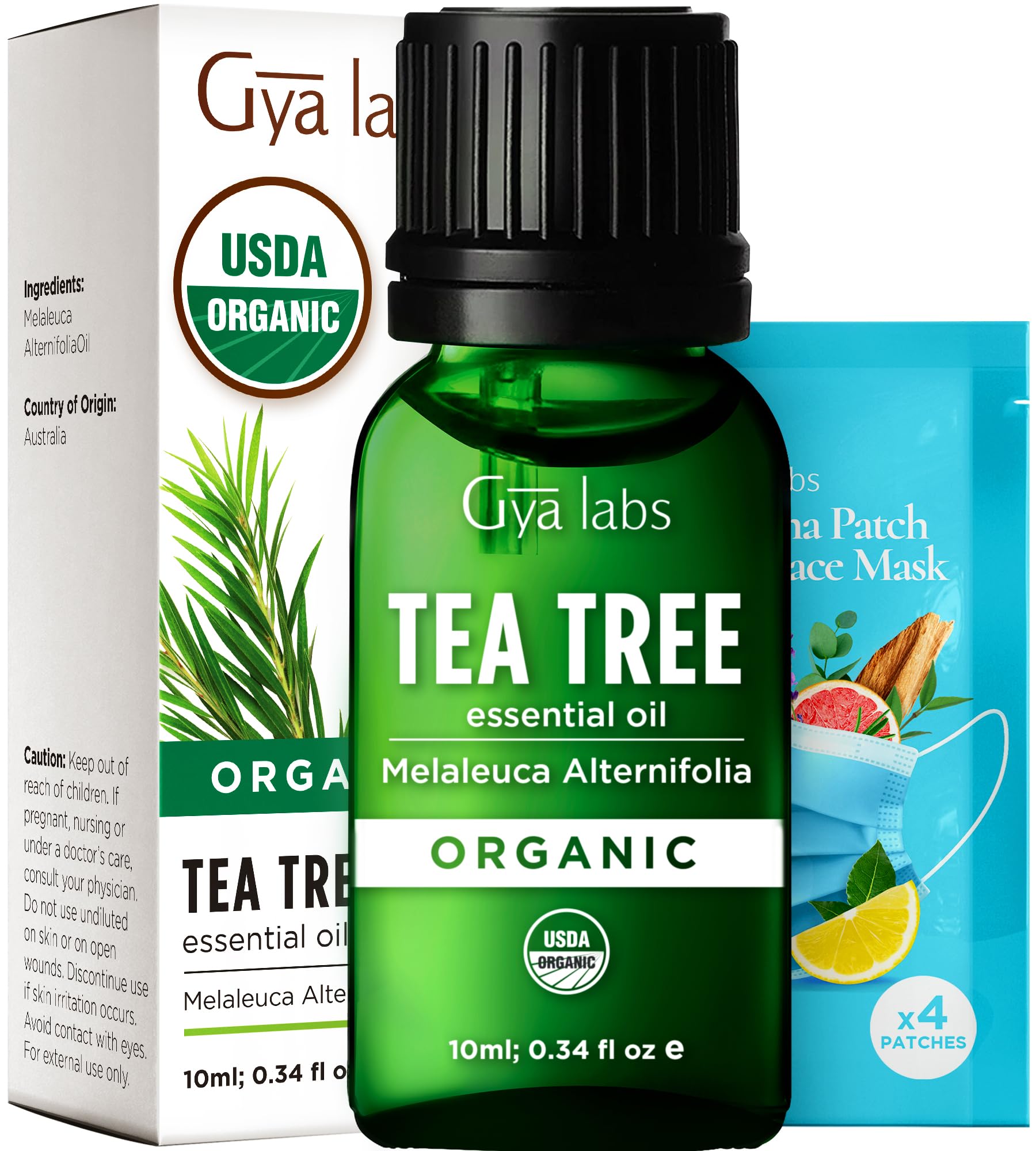 Gya LabsUSDA Certified Organic Tea Tree Essential Oil for Hair - 100% Pure Natural Australian Organic Tea Tree Oil for Skin, Face, Toenails, Scalp & Piercings, Refreshing Aromatherapy (0.34 Fl Oz)USDA OrganicClimatePartner certified