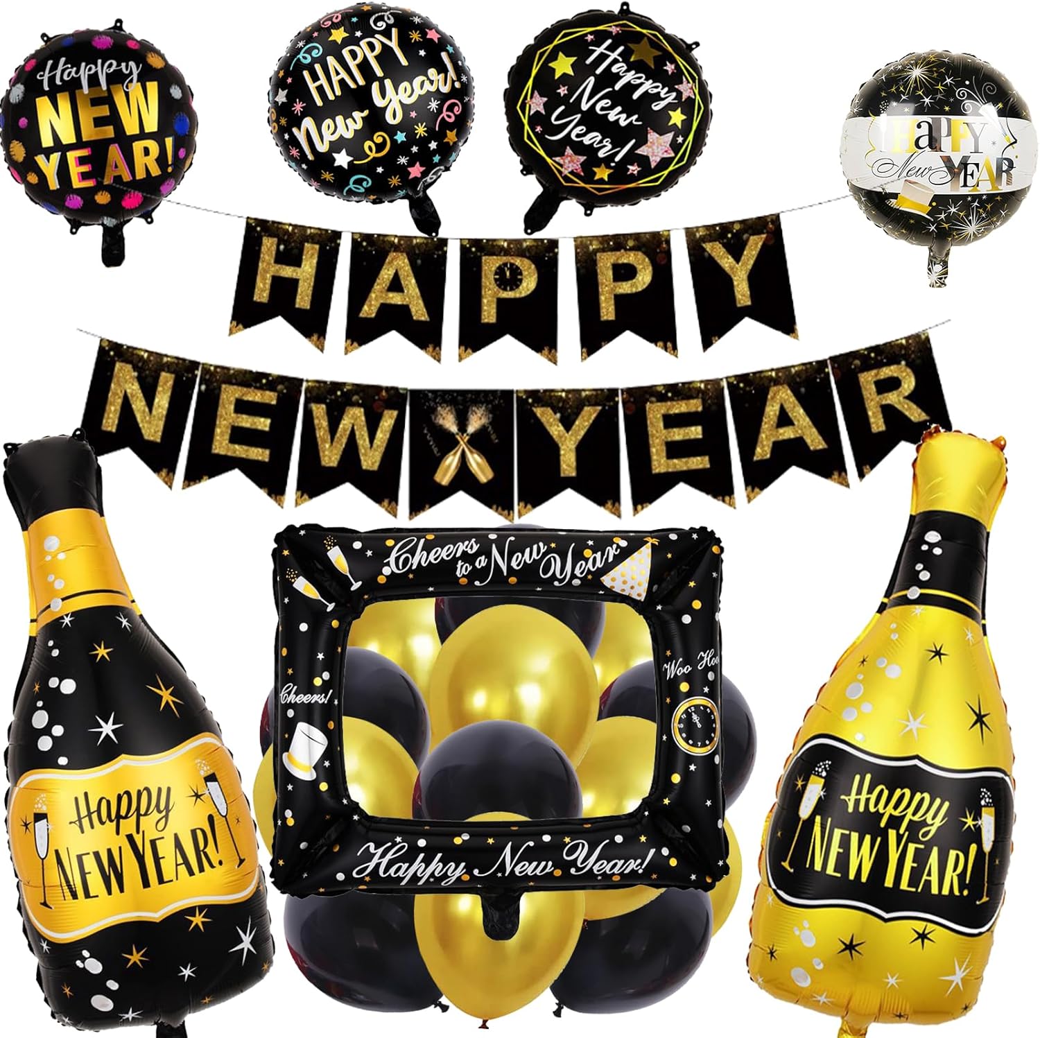 GoldRock 41 stuks oudejaarsavond decoratie 2024 ballonnen, Happy New 
