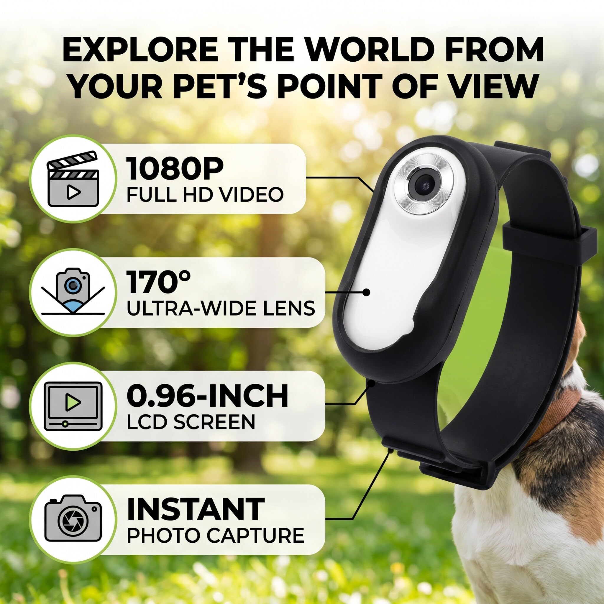 Zunate Cámara para Collar de Gato, 1080P sin WiFi, Cámara para Collar para Mascotas, Mini Cámara de Acción para Grabaciones de Vídeo, Cámara para Collar de Perro con Gran Angular de