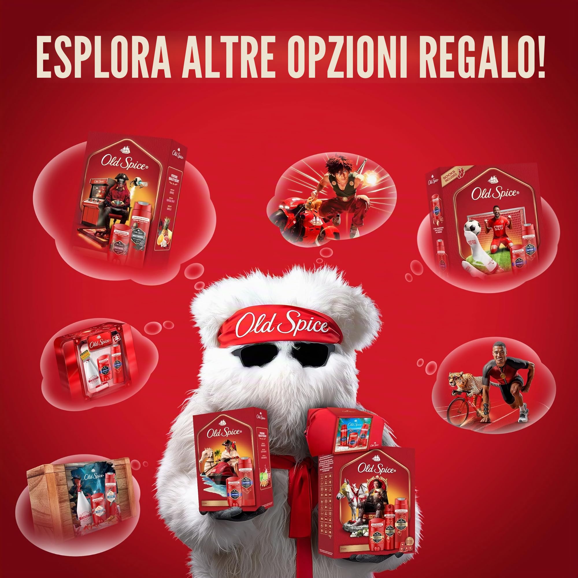 Old Spice Confezione regalo Treasure Chest, set regalo uomo, Deep Sea Deodorant Stick 50ml, deodorante spray 150ml, gel doccia 250ml e dopobarba Capitan 100ml