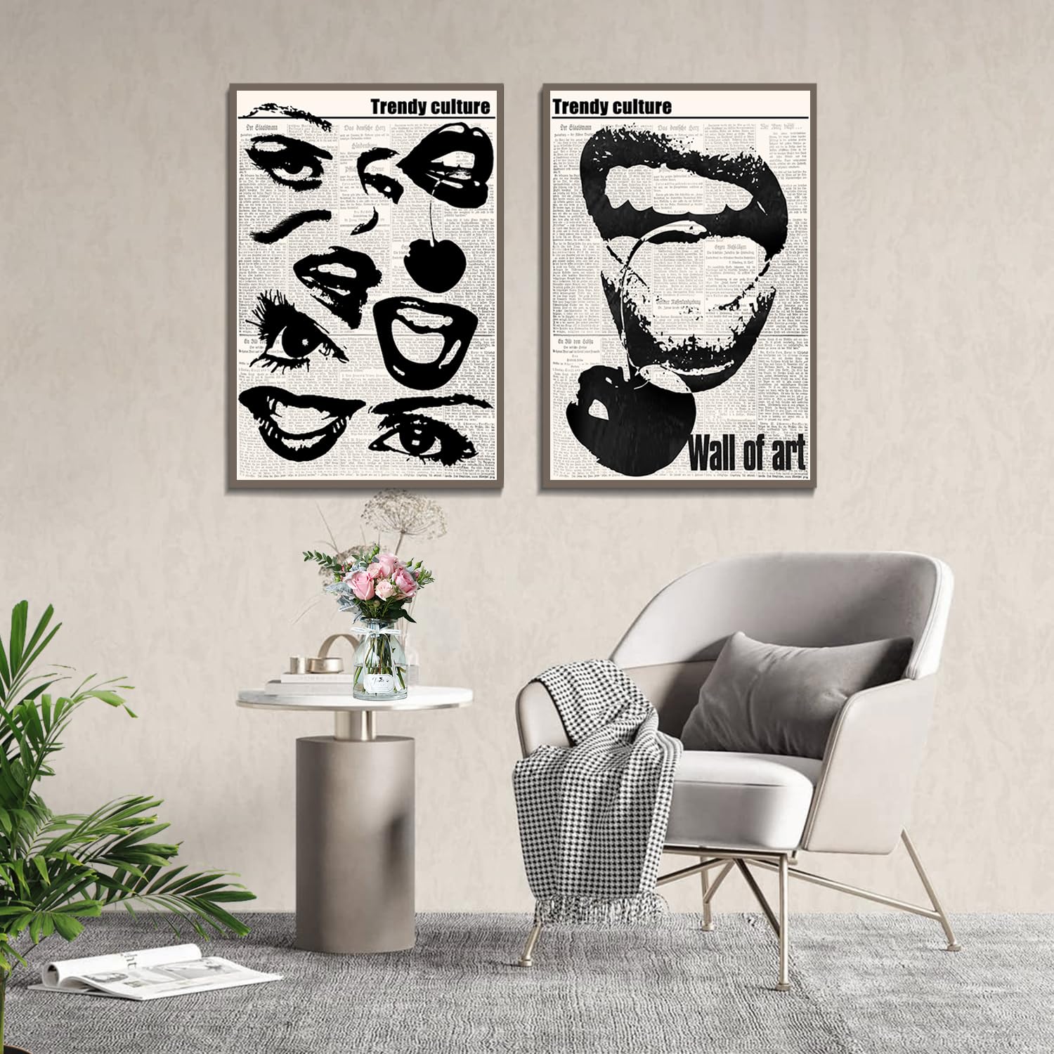 Vintage Funky Canvas Wall Art 70s Quirky Girly Eyes Lips Room Aesthetics Poster Preppy Black and White Abstract Prints Trendy Downtown Girl Room Wall Decor for living rooms beautiful bedrooms - Image 3