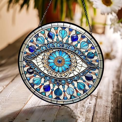 Miniatura 3 de Atrapasoles contra el mal de ojo de 7.8 pulgadas, vitrales para colgar en la ventana, decoración del hogar, pared, habitación, oficina, regalos