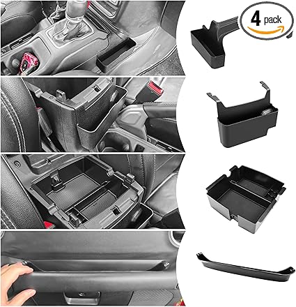 Upgraded 4 Pcs Center Console Organizer Combo Kit Interior Accessories Storage Box Para for 2018 2019 2020 2021 2022 2023 Jeep Wrangler JL JLU and Jeep Gladiator JT JTU,Gear Shift Tray Organizer