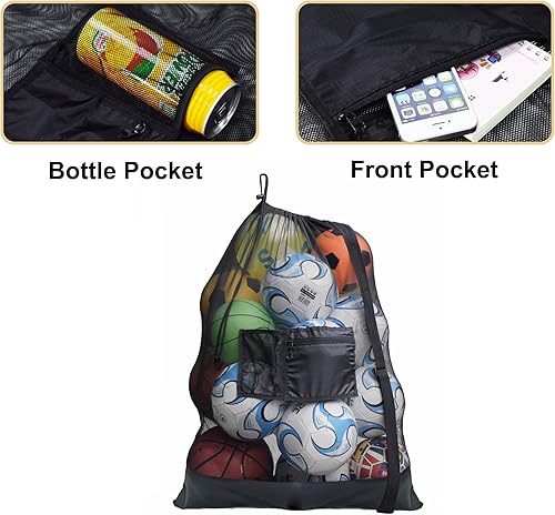 Miniatura 6 de Yagwinga Oversized Mesh Gear Bag Sports Ball Bag Mesh Football Bag Heavy Duty Drawstring Bag Team Sports for Volleyball Basketball Swimming Gear