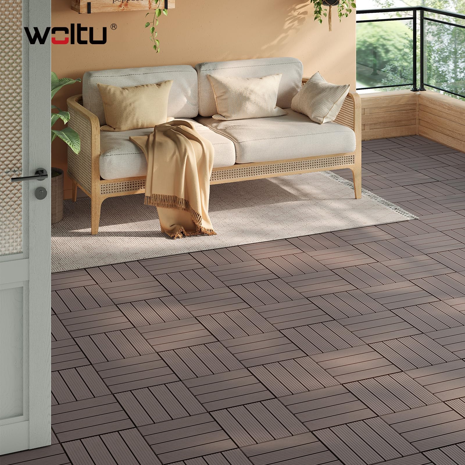 WOLTU Suelo de WPC Set de 22 Baldosas de Madera Exterior para Porche Patios Jardin, 30 x 30 cm Compuesta Azulejos para Terraza Marrón