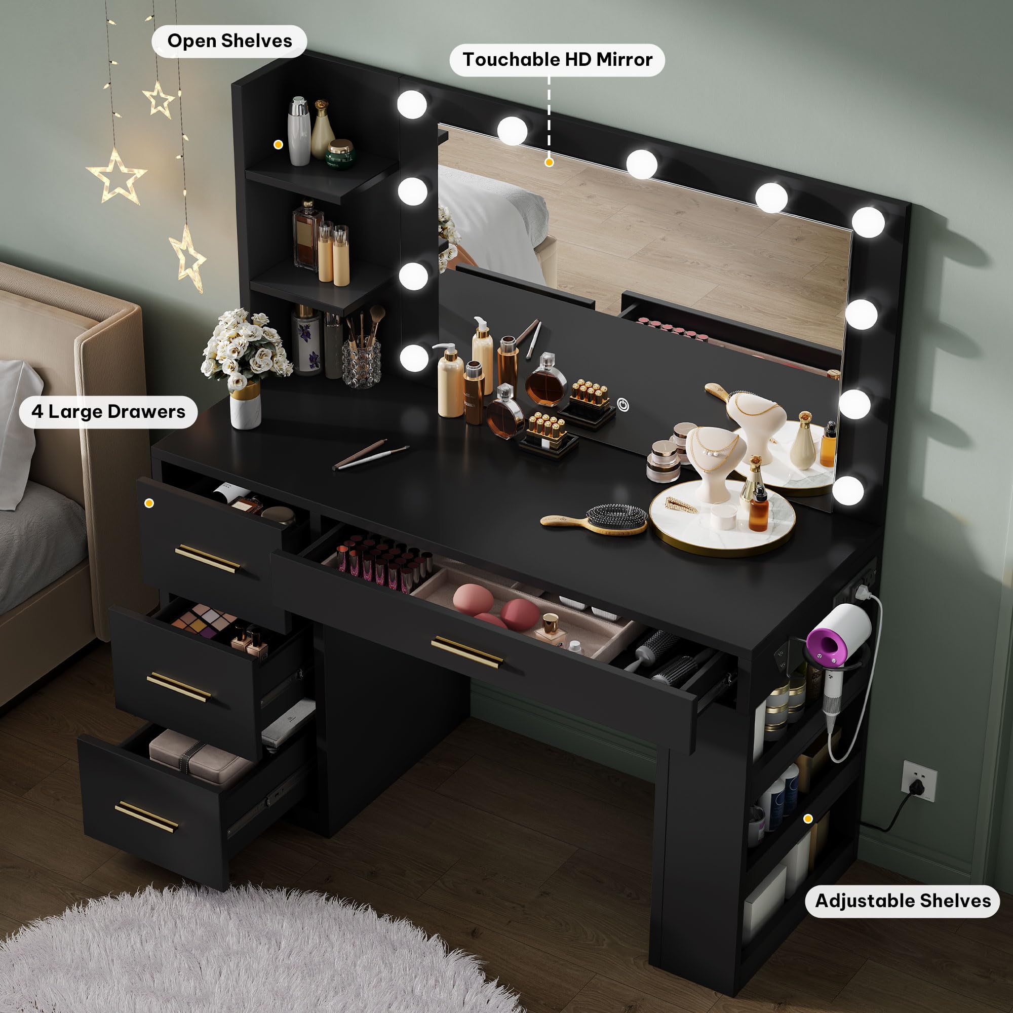 Make Up Vanity Vanity Makeup Desk With LED Lights & 4 Drawers