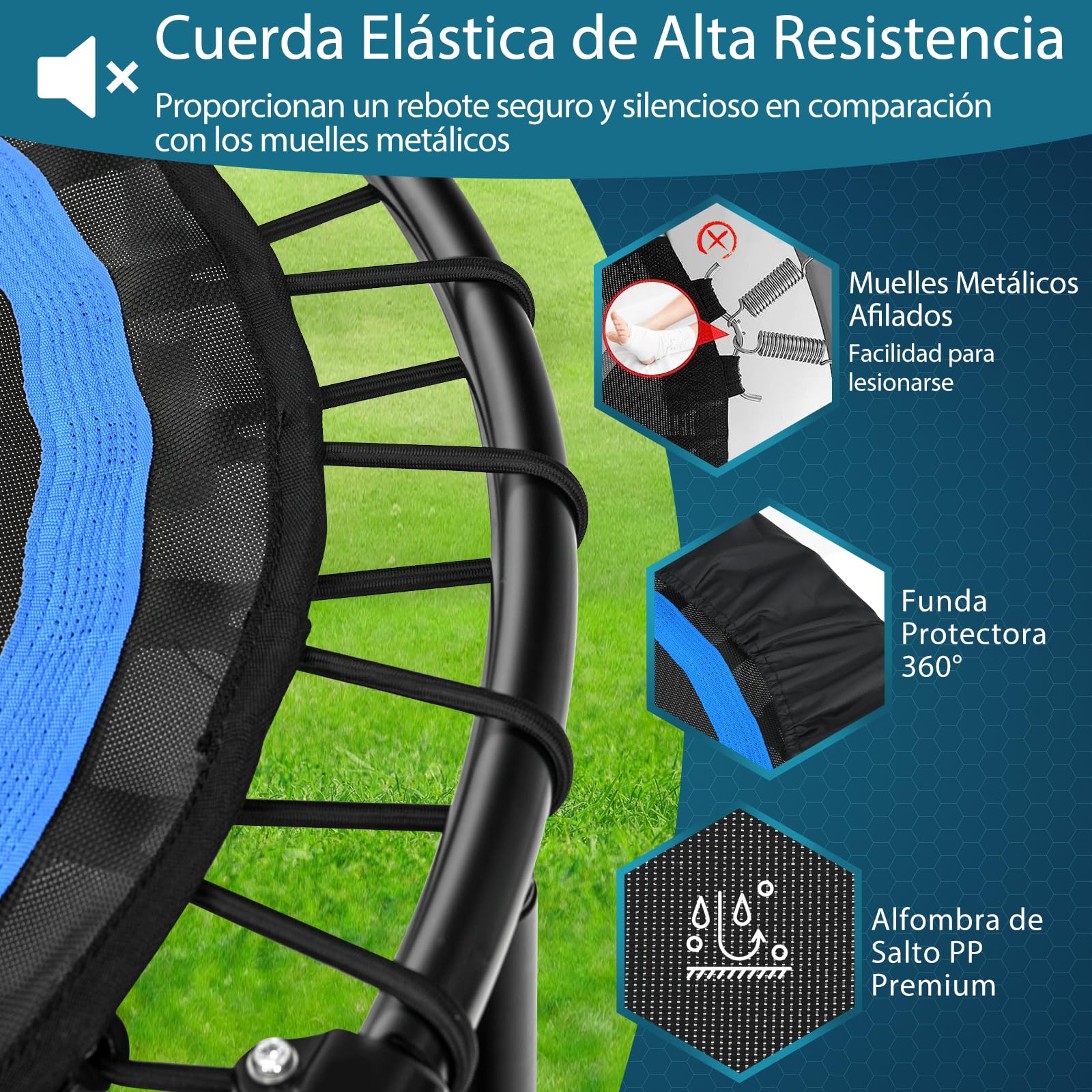 GYMAX Plegable Fitness Trampolín para Adultos y Niños, hasta 150 kg, Cama Elastica Fitness con Silencioso y Plegable, Mango de Espuma Ajustable en Altura y 2 Bandas de Resistencia