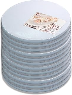 Cake Drums Round 10 Inches - Sturdy 1/2 Inch Thick - Professional Smooth Straight Edges - FREE Satin Cake Ribbon (White 12-Pack)