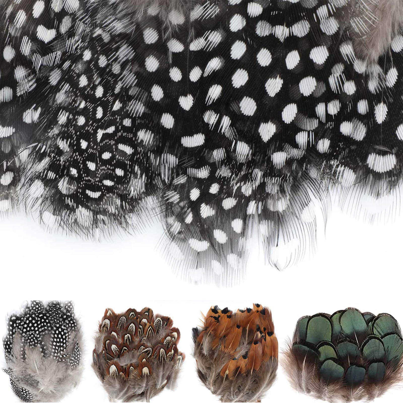 MWOOT200 Pieces DIY Crafts Feathers 4 Assorted Chicken Feathers for Dream Catcher Halloween Party Mask Decoration, Green Black Yellow Brown Decor Feather