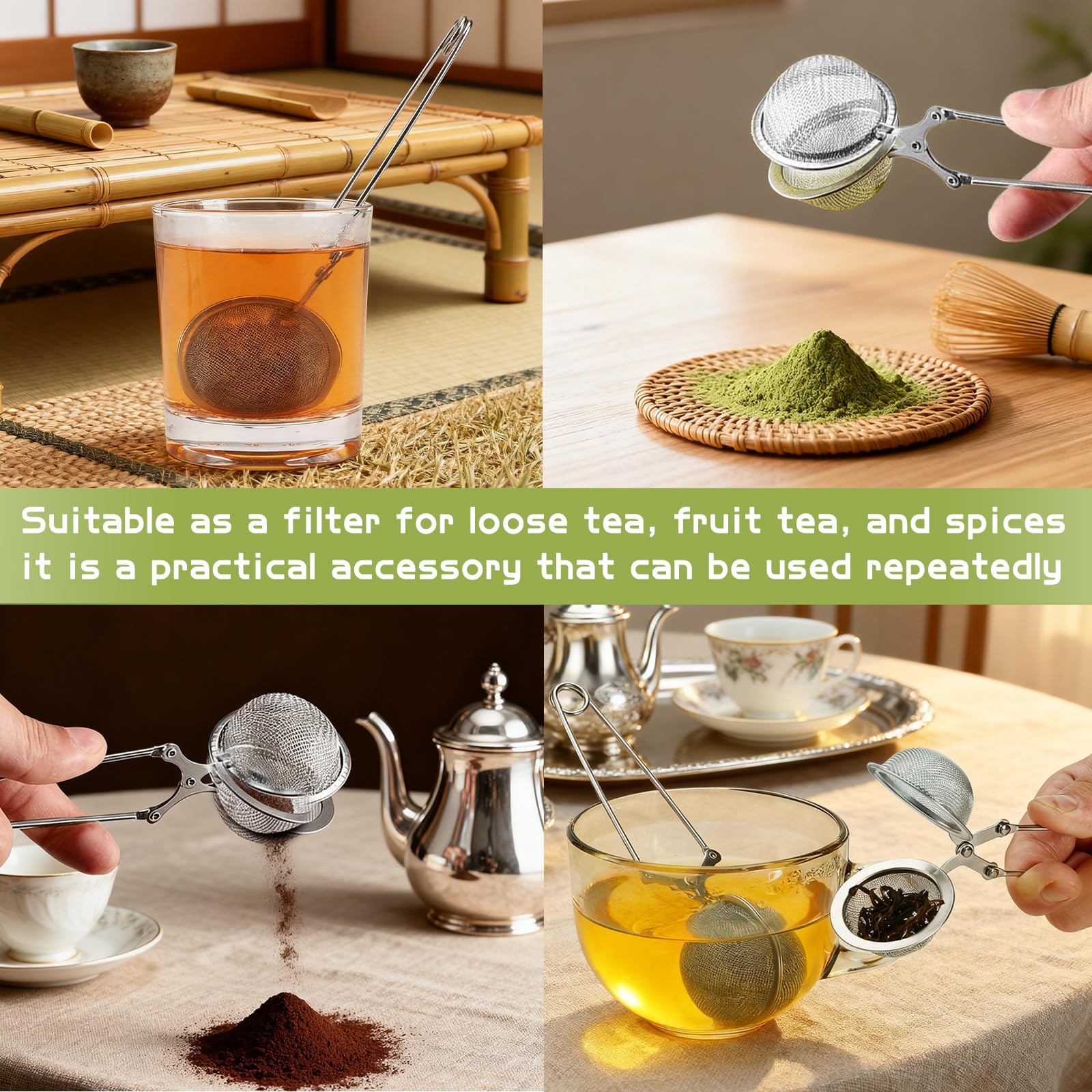 Colador de Té Esférico de Acero Inoxidable, Infusor de Té Rellenable, 4 Piezas para Tés y Especias