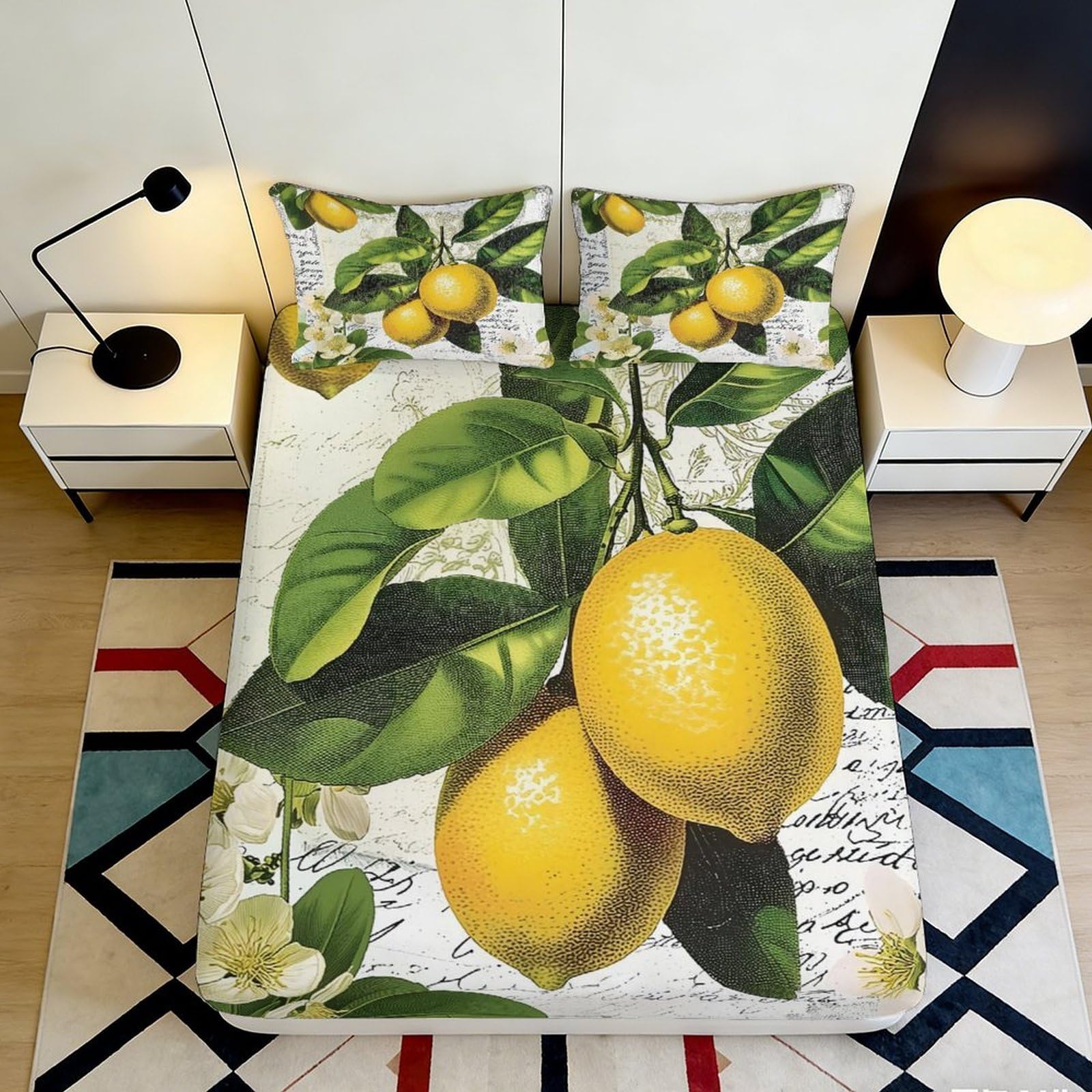 Jqzkxnhpbr Style-5 3D Printed Lemon Botanical Fitted Sheet Microfiber Soft Breathable Fruit Mattress Cover For Bedroom Guest Room Decoration 90X200x25cm