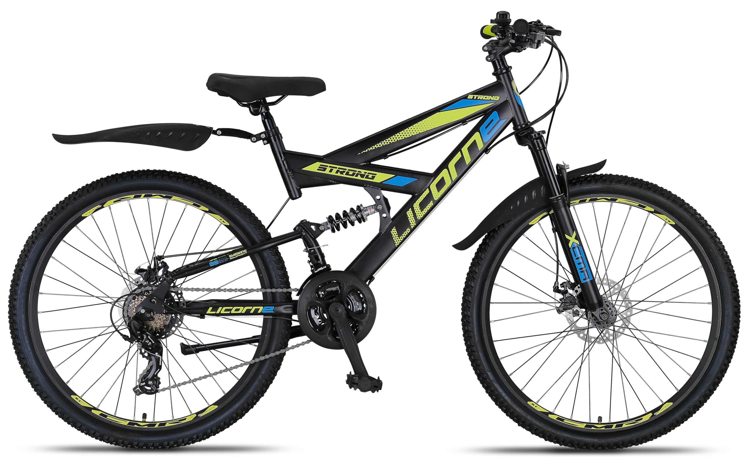 Licorne Bike Strong D - Bicicleta de montaña de 26 Pulgadas Fully, Freno de Disco Delantero y Trasero, Cambio de 21 Marchas, suspensión Completa, para jóvenes y Hombres