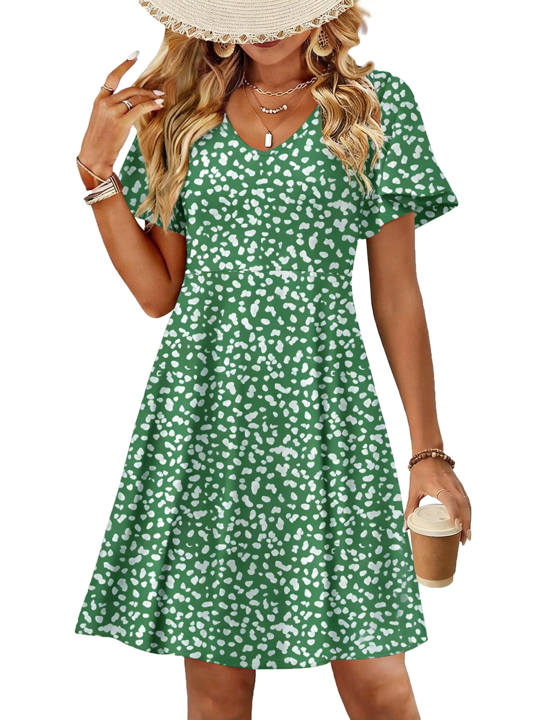 Zeagoo Womens Summer Dress Casual Swing Sundresses Floral Ruffle Short Sleeve Wedding Guest Dress Beach Mini Dress 2026