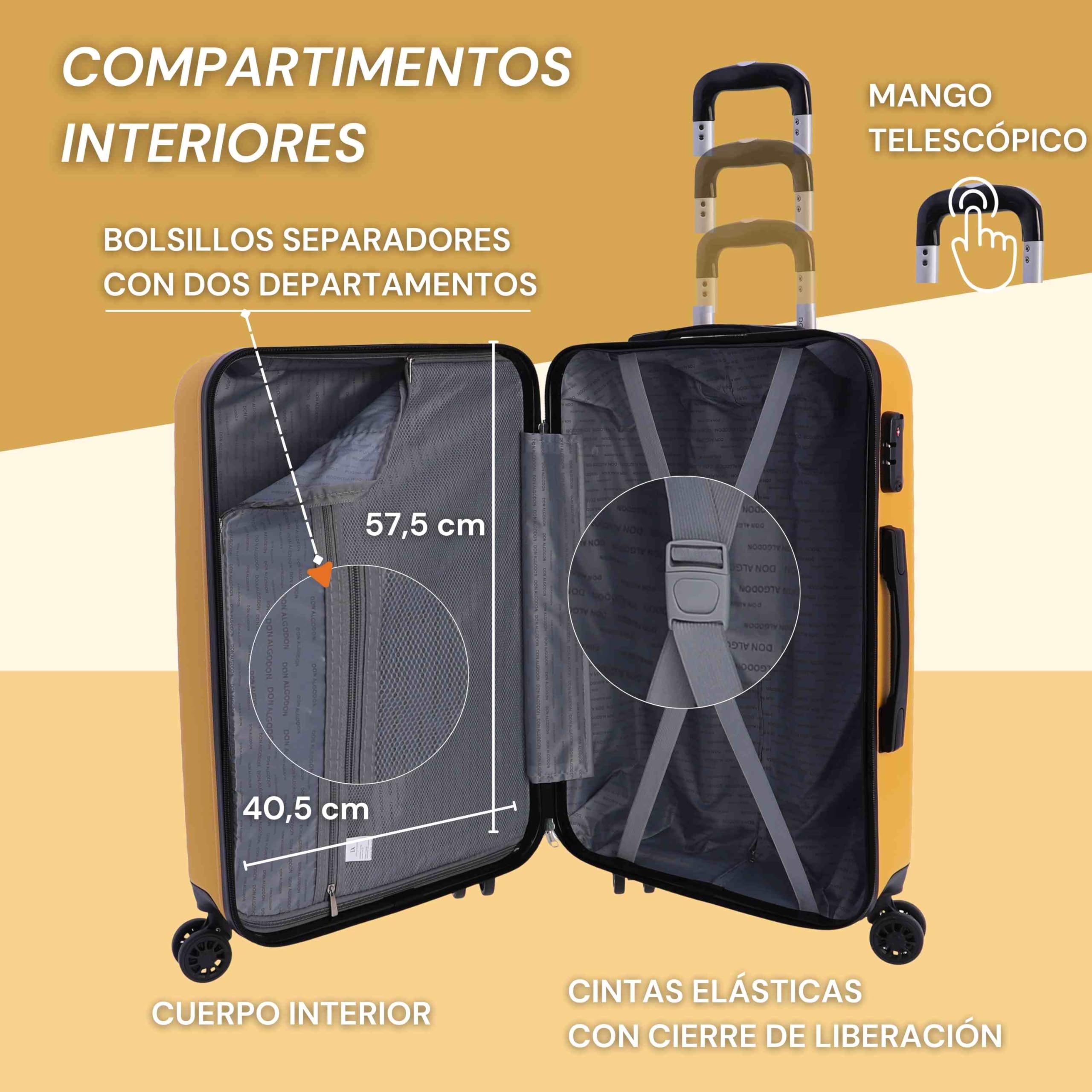 DON ALGODON Maleta Mediana 23 kg | Maleta de Viaje Rígida con 4 Ruedas Dobles 360º, Candado TSA y Asa Telescópica | Equipaje Resistente al Agua para Viajes en Avión - 3