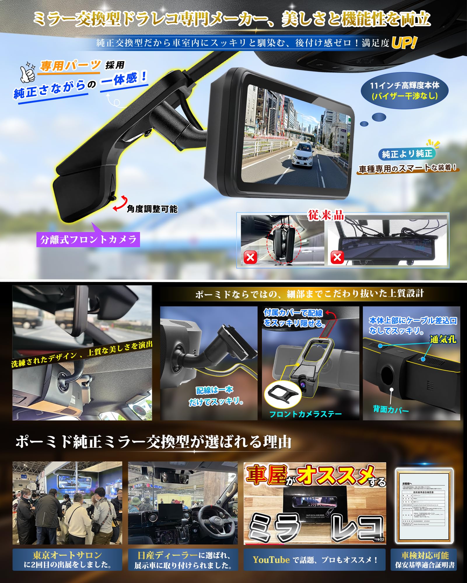 Amazon.co.jp: PORMIDOAUTOドライブレコーダーミラー型【前後カメラ