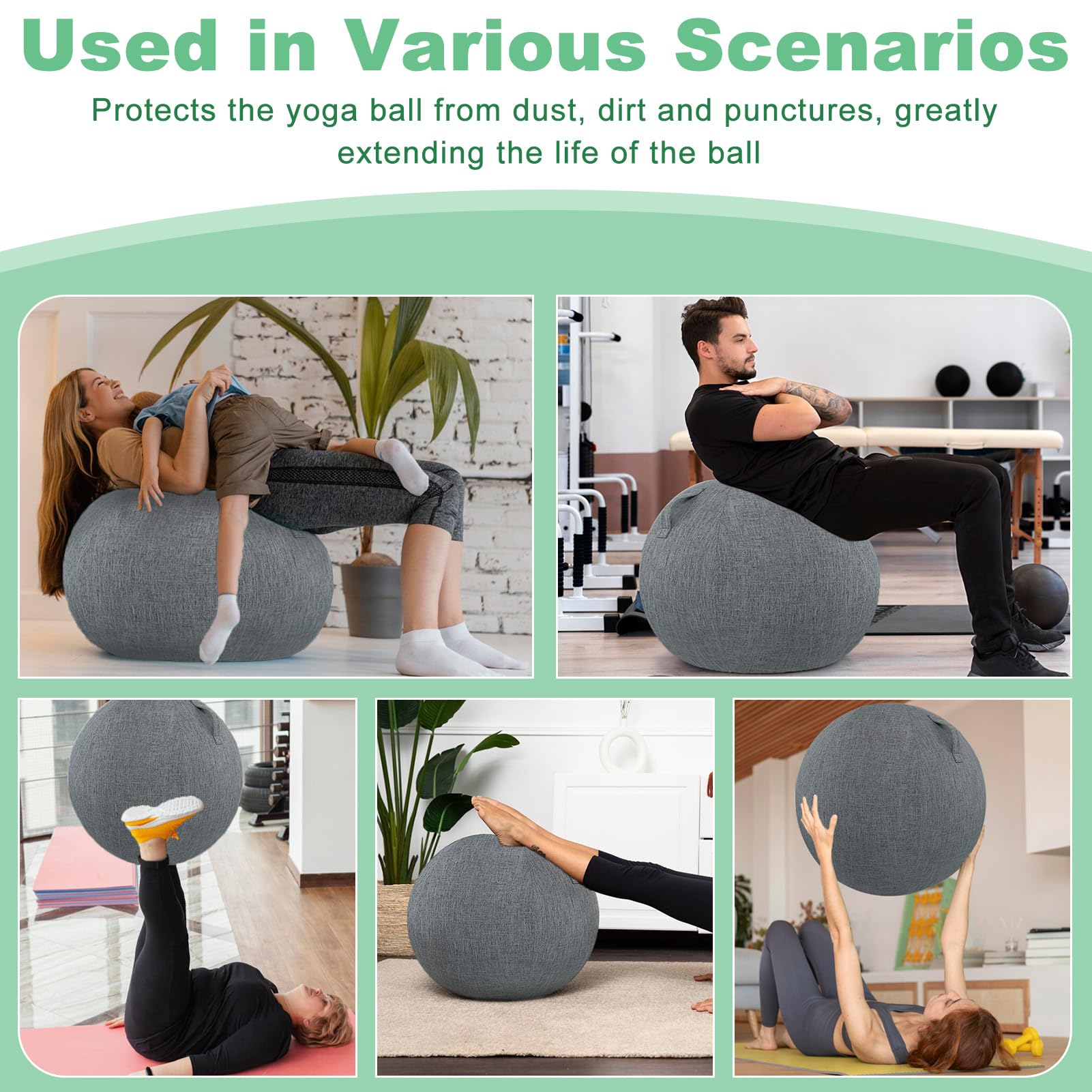 Housse de protection pliable pour ballon de fitness, pilates, yoga, 65 cm de diamètre, gris foncé, 65 cm (sans ballon de gymnastique)