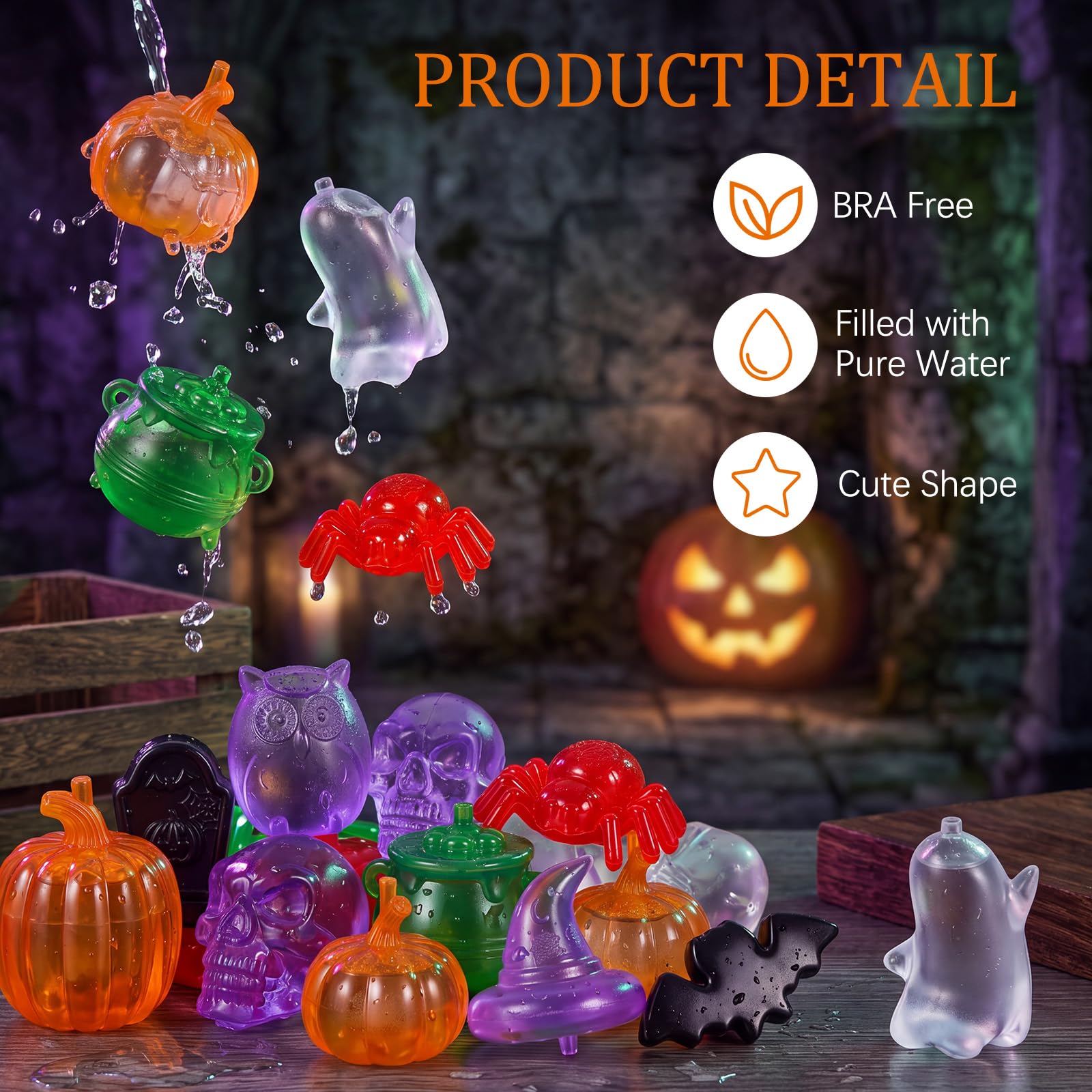 Meanplan Wiederverwendbare Halloween-Eiswürfel für Getränke, wiedergefrierbar, Kunststoff, wiederverwendbar, Kürbis, Spinne, Zauberer, Hut, Geister, Form, Würfel für Dekoration, nicht schmelzen, für