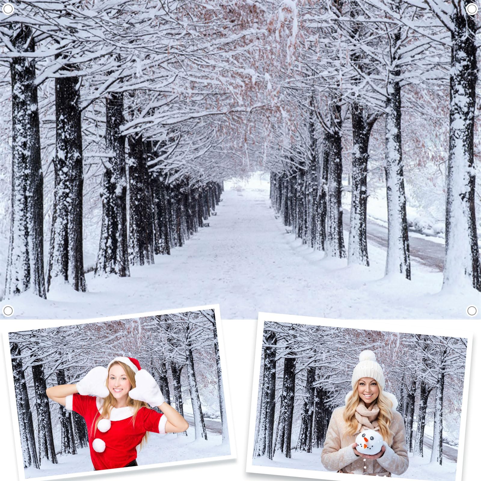 5x3ft Fabric Winter Forest Backdrop Snowy Forest Pine Tree Pathway Background Winter Natural Scenery Landscape Wall Hanging Wallpaper Tapestry