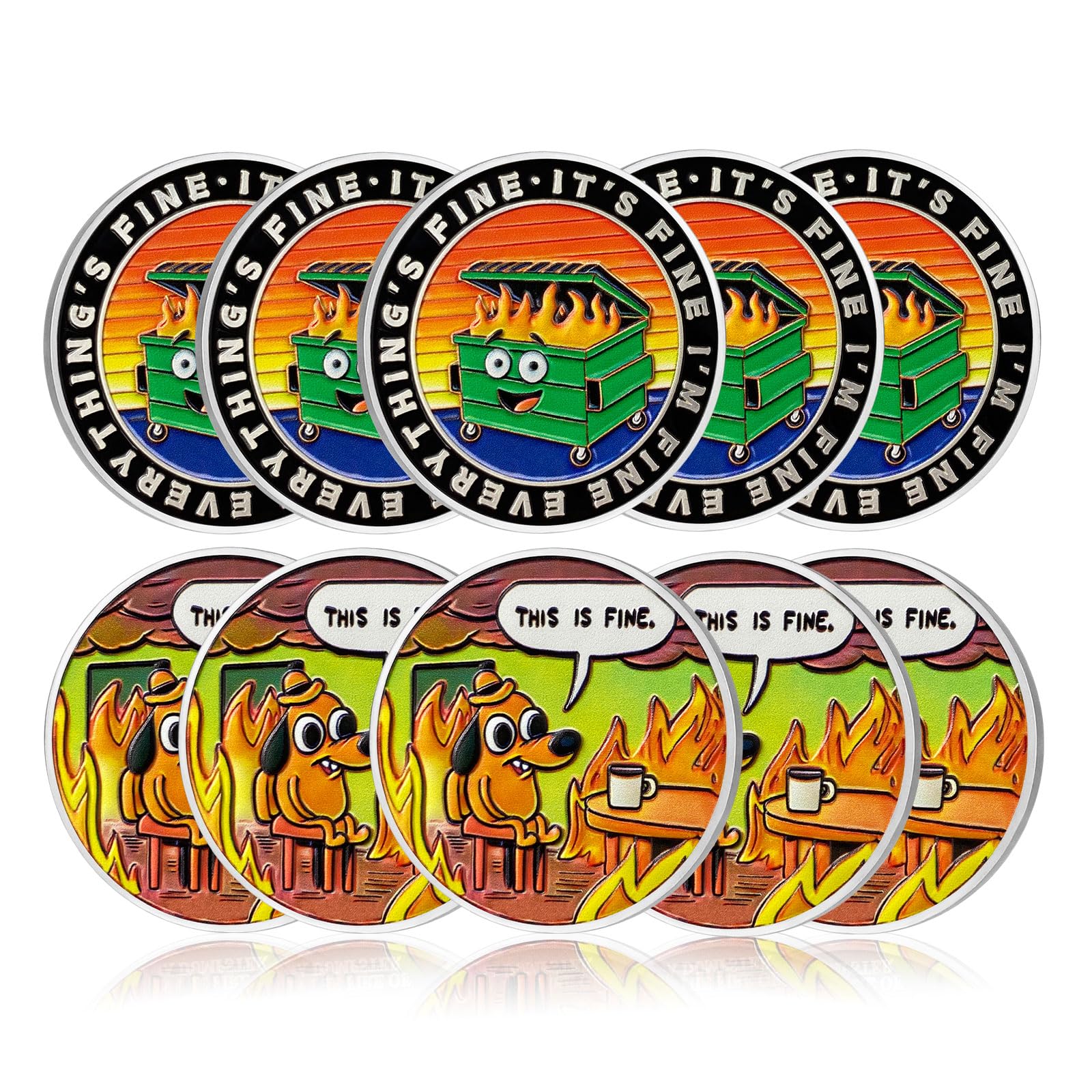 10Pcs Cartoon Style Dumpster Fire Coin, Dumpster Fire Challenge Coin - Funny Office Desk Accessories - Novelty Coins Pocket Token - Inspirational Office Gifts for Men Women