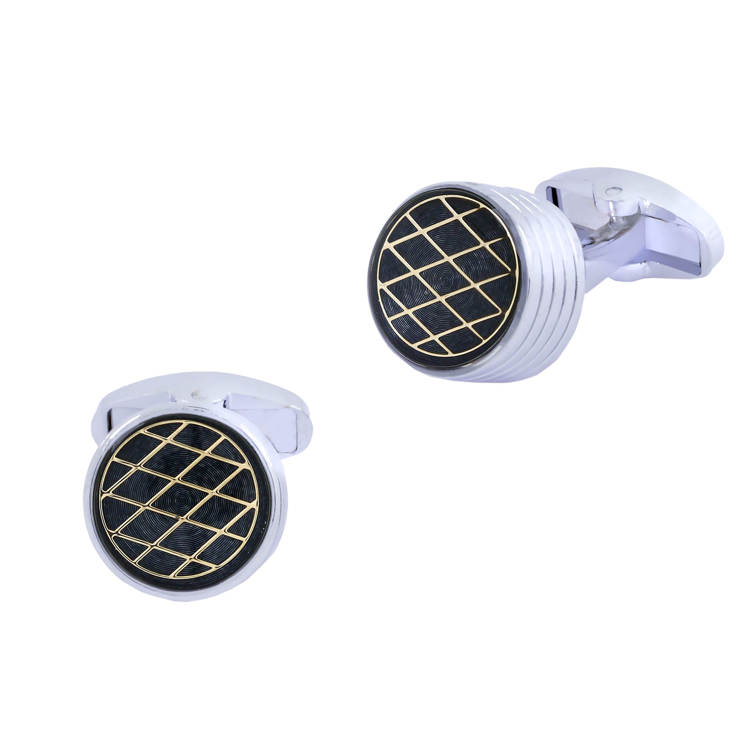 Checks Stripes 18K Gold Blue Black Brass Office Formal Shirt Blazer Cufflinks Pair Men Gift Box-image-45