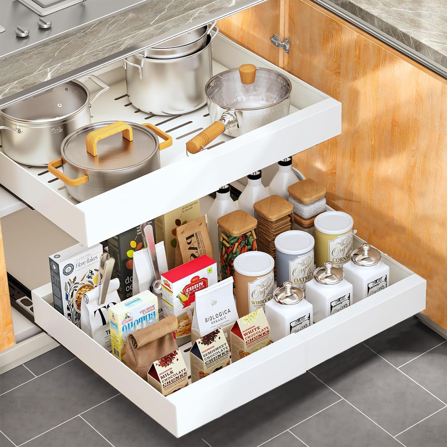 Sponsored Ad – Pull out Cabinet Organizer, Expandable Heavy Duty Slide out Drawers Fixed with Adhesive Nano Film for Pots, Roll out Shelf Storage for Kitchen Base Cabinet Organization,Bathroom, 42 * 32 * 7CM