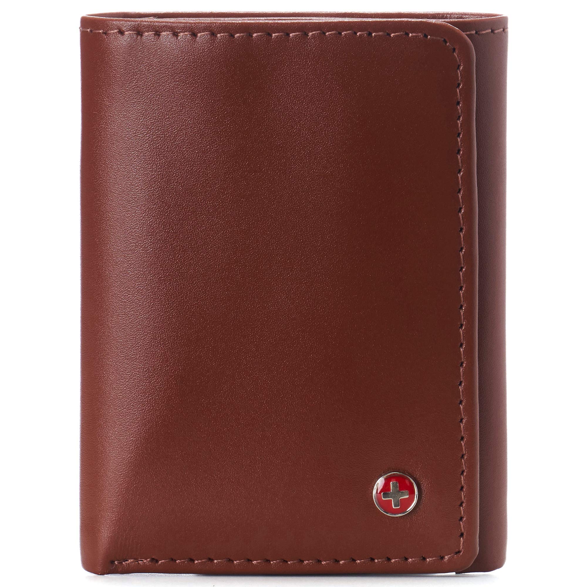 Alpine Swiss Leon Mens RFID Blocking Trifold Wallet Smooth Leather Comes in Gift Box Tan