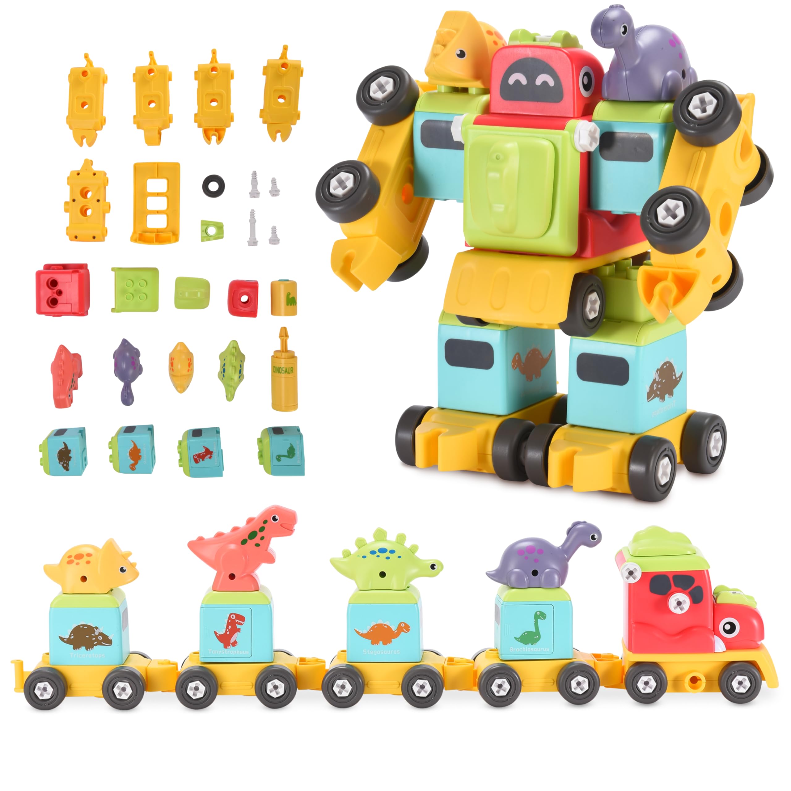 Dazmers Kids Transformer Dinosaur Robots - Set of 77 Dinobots Autobots Dino Transformers Multicolor Toy - Perfect for Indoor or Outdoor Play - Easy to Assemble and Disassemble with Built-in Magnets
