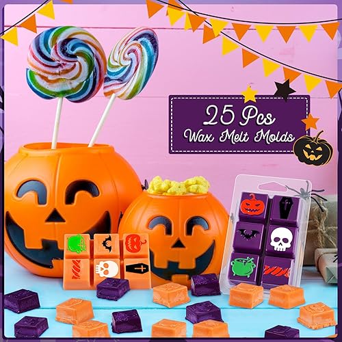 Miniatura 6 de Cholemy 25 moldes de cera derretida para Halloween, recipientes para derretir cera de plástico vacías transparentes de 4.72 x 3.19 x 0.79 pulgadas,