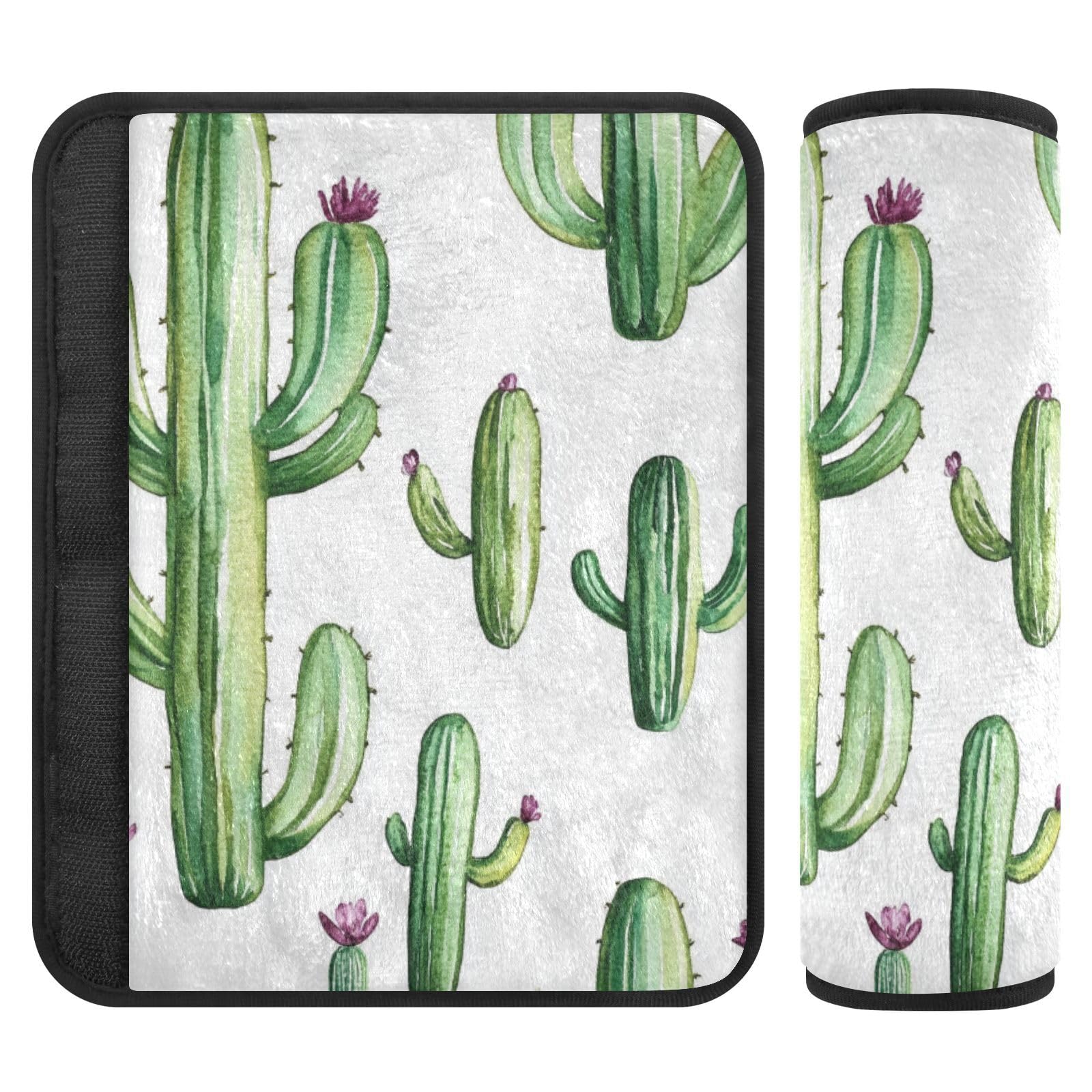 Seat Belt Covers 2 Pack Cactus White Car Seat Strap Covers Super Soft Car Seat Neck Cover for Boys Girls Adults Babies M