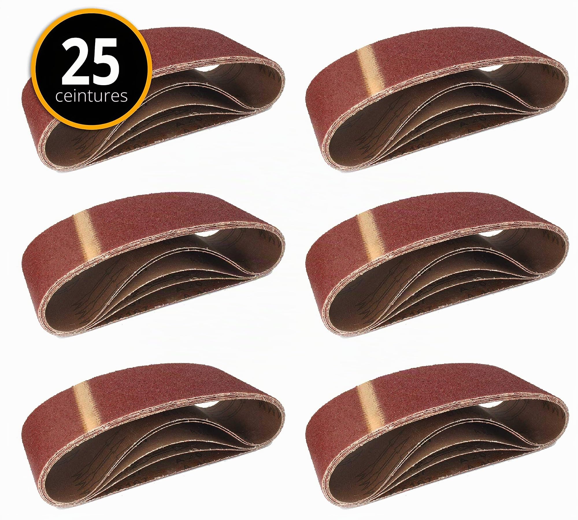 Bandes Abrasives en Tissu │ 25 pièces │ 100 x 560 mm │ Mixpack (5 x grain 40/60/80/120/180 chacun) │ pour ponceuses à bande │ Papier Abrasif │ Ensemble de Bandes Abrasives