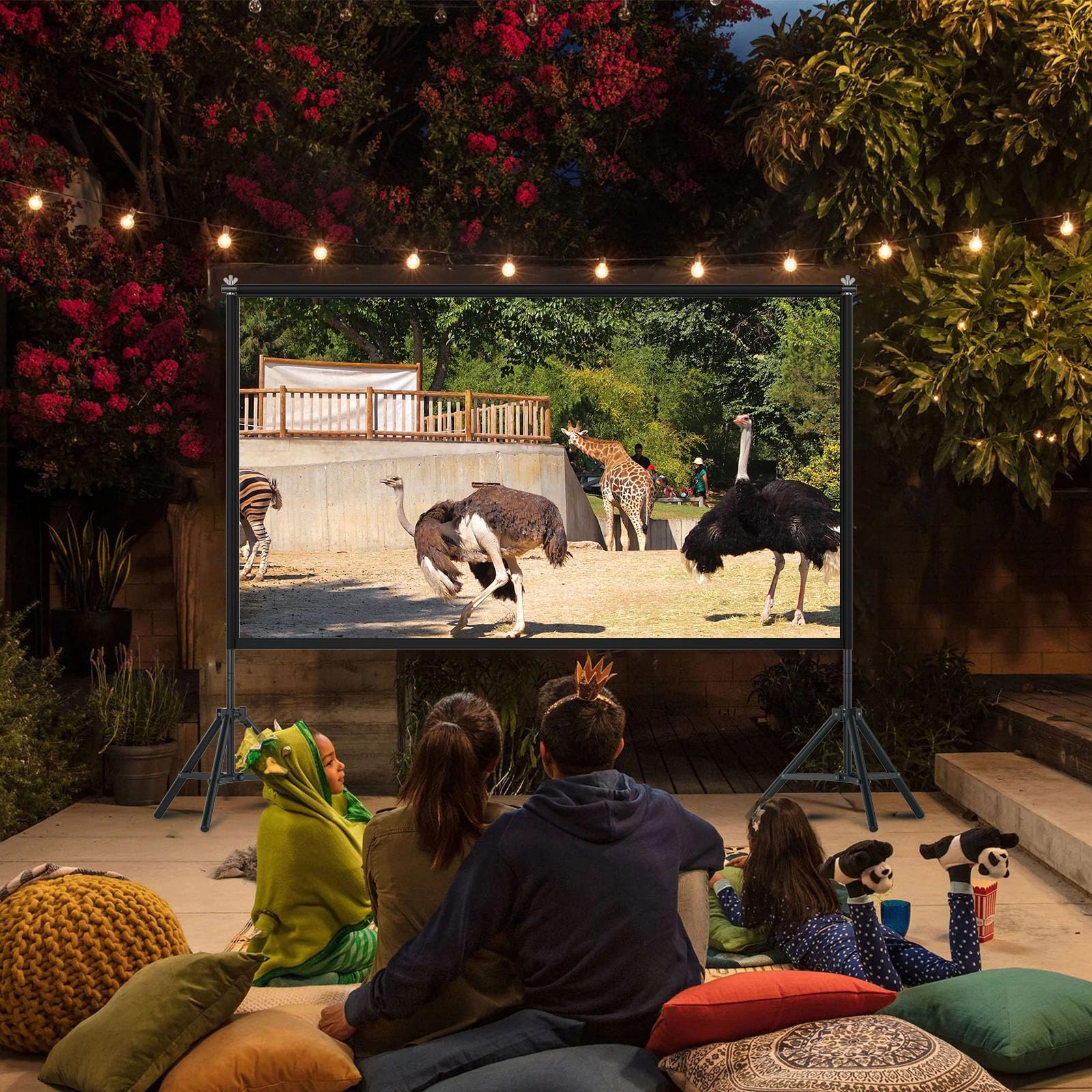 TOWOND Écran de projection de 120 pouces avec support, écran de projection portable HD 16:9 réglable pour intérieur et extérieur, projection avant et arrière, sac de transport inclus pour la maison