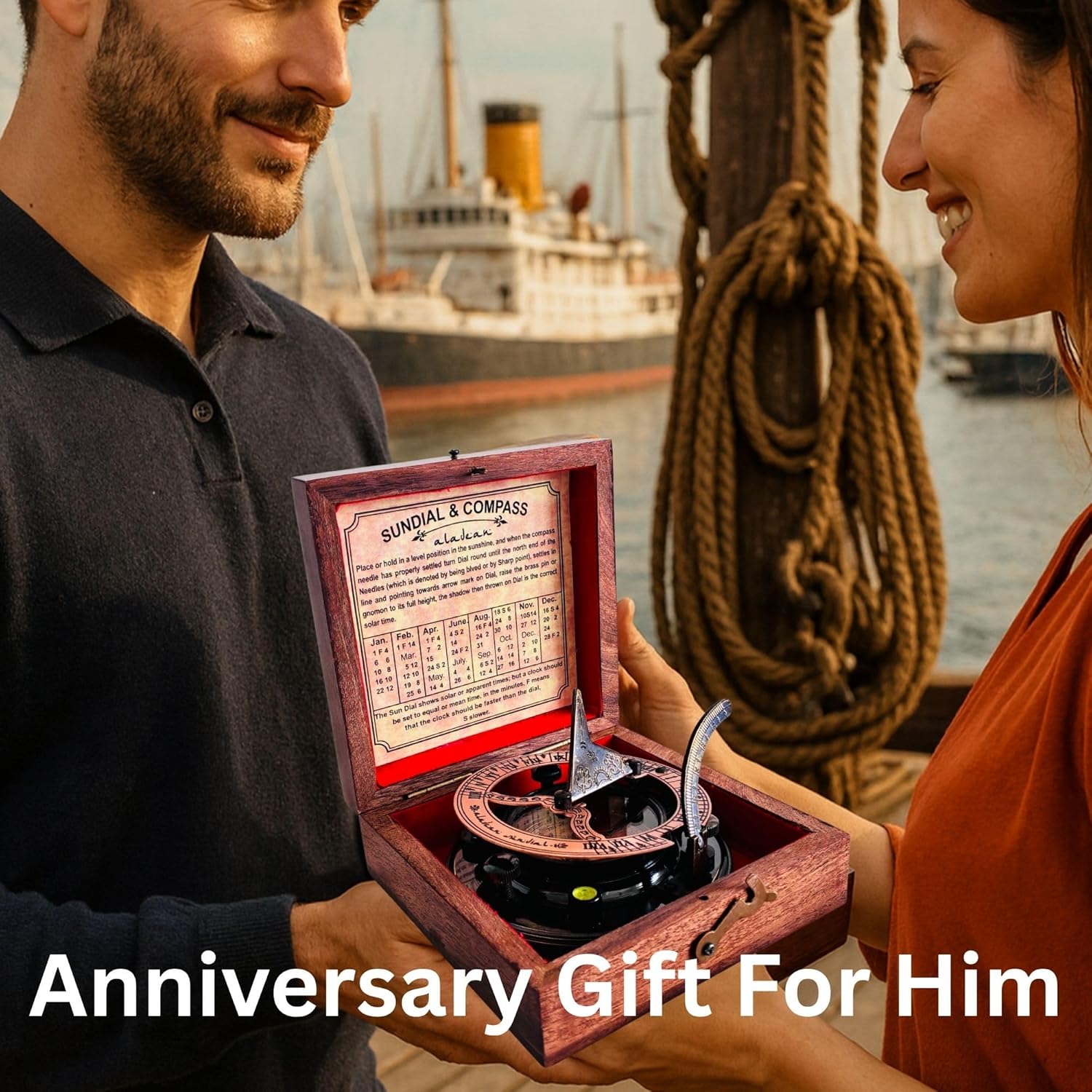 ALADEAN Brass & Copper Sundial Compass 3" SunClock - Handmade Rustic Sundial Vintage Bronze Copper Anniversary Inspirational Gifts - Image 3