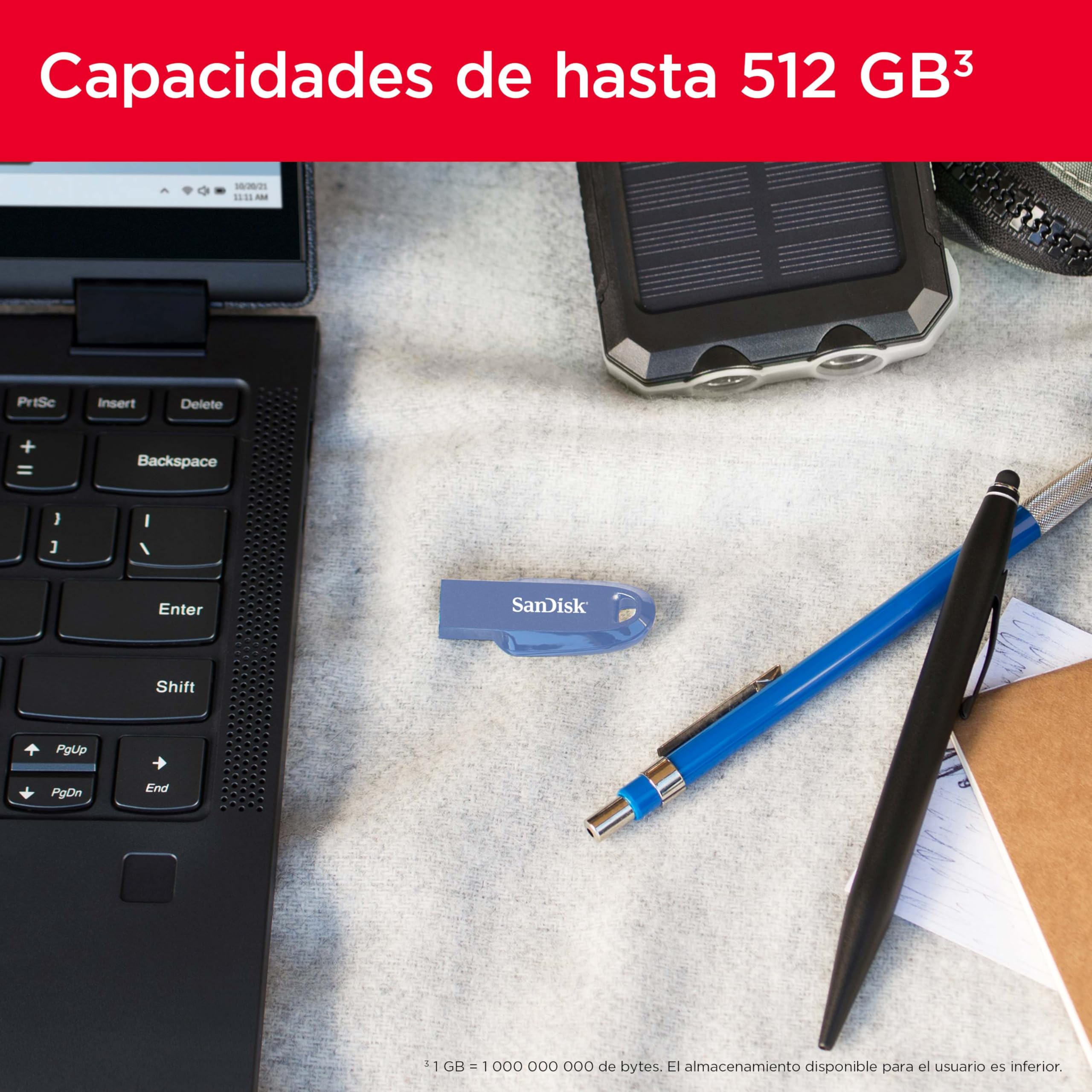 SanDisk Unidad Flash USB 3.2 Ultra Curve de 256 GB, Memoria USB de hasta 100 MB/s de Velocidad de Lectura, Software de recuperación de Datos RescuePRO, Bucle para Llavero, Azul