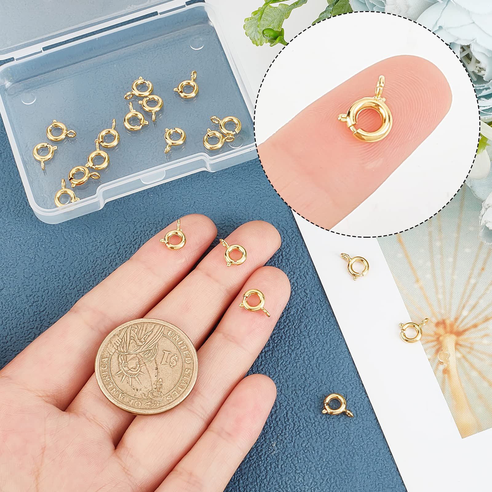 Beebeecraft 1 Box 20Pcs Spring Ring Clasps 18K Gold Plated 7mm Small Round Jewellery Clasps Connectors for Necklace Bracelets Jewellery Making - Image 3