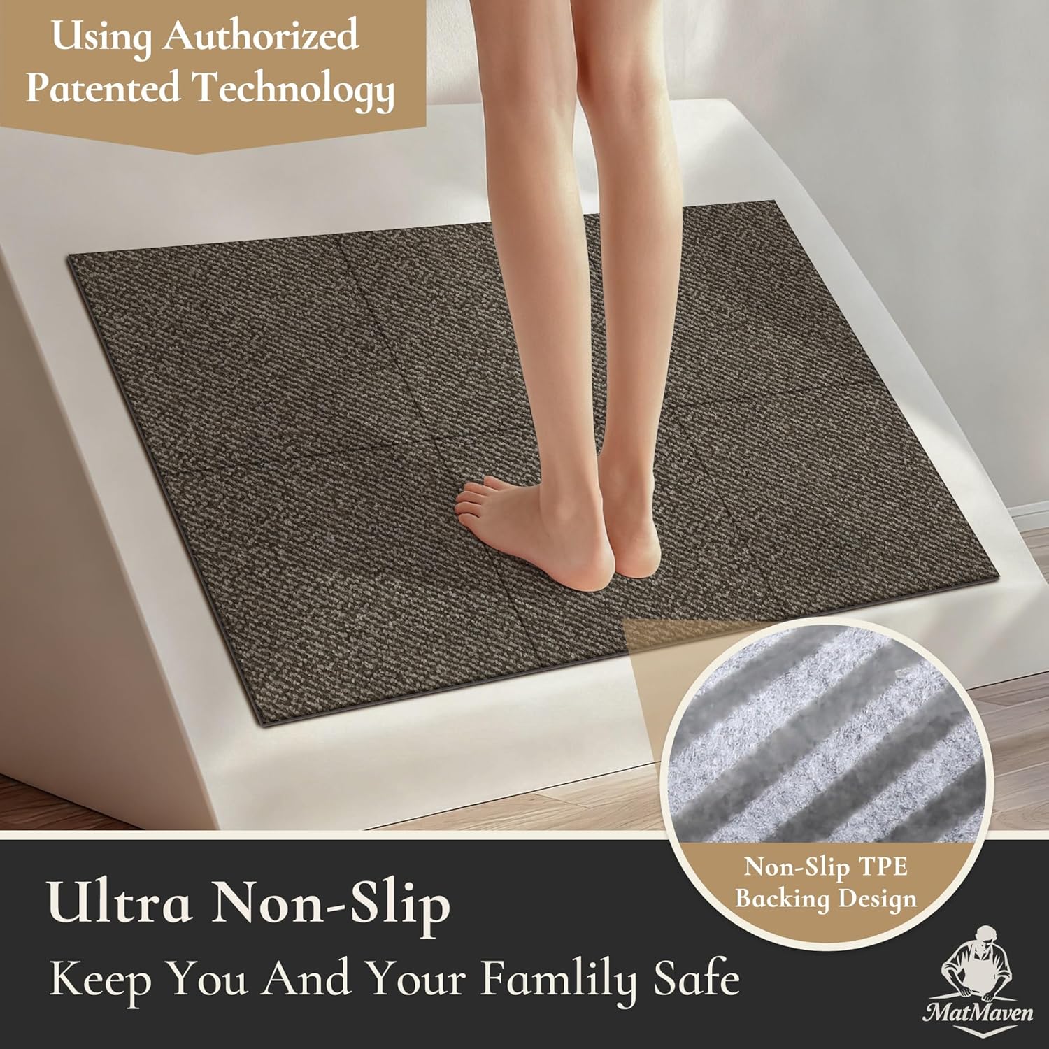 Area Rugs for Kitchen,Living Room,6 Pieces 12"x12" Super Absorbent and DIY Square Carpet,Non Slip Machine Washable Rug,Soft Indoor Floor Carpet for Bedroom,Office,Sink,Laundry,Taupe