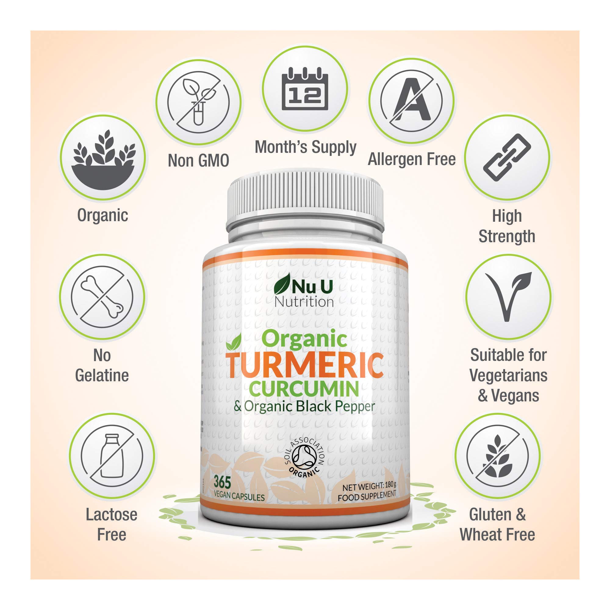 Turmeric Curcumin Organic High Strength 600mg, 365 Capsules with